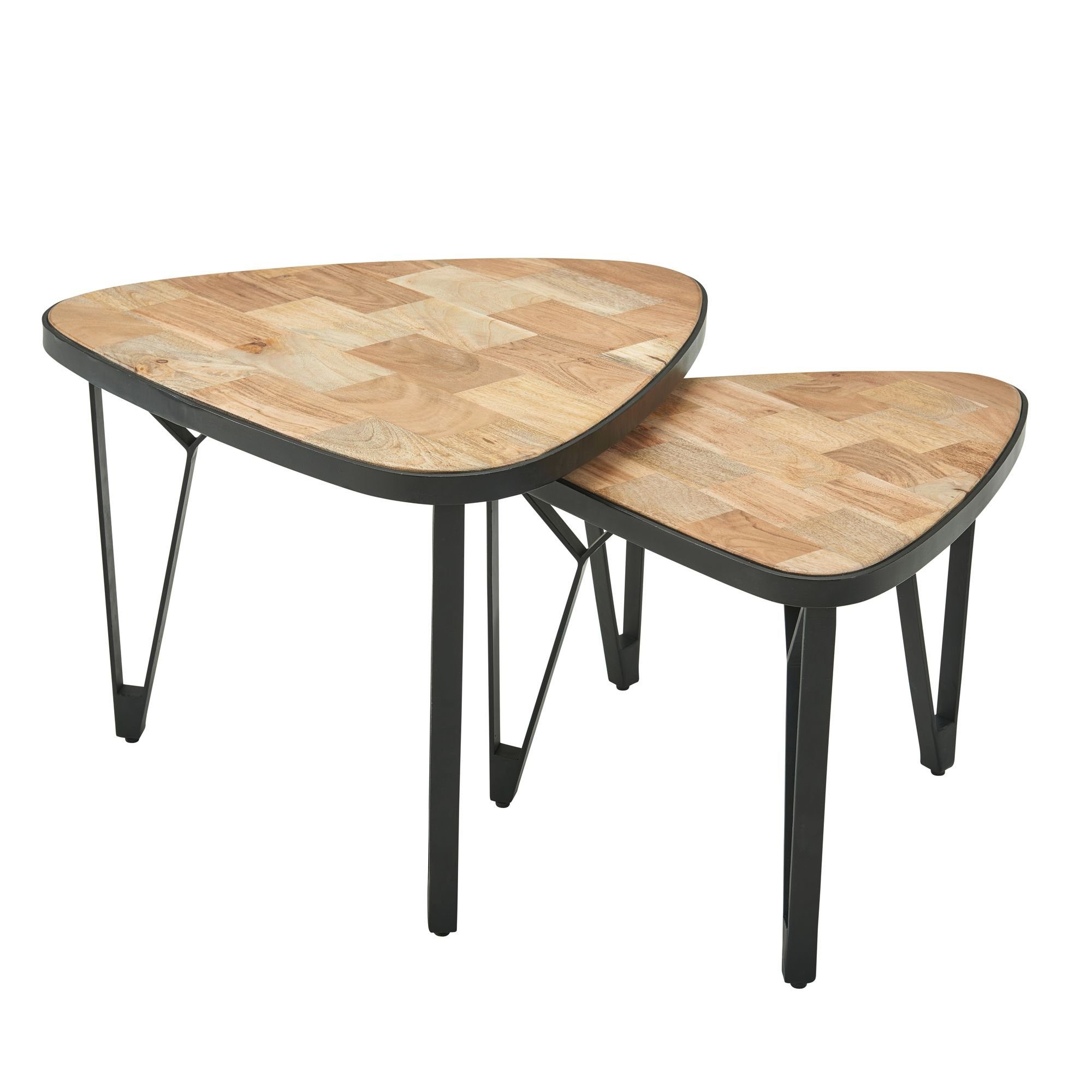 Metallbeine, Set Holz mit Couchtisch / möbelando Satztisch Satztisch Akazie / Dreieckig, Massivhol, Design 2er Couchtisch Akazie 2er Set Mango Massivholz Braun / Design Wohnzimmertisch Tischset Mango Couchtisch Metall Schwarz 2-teilig