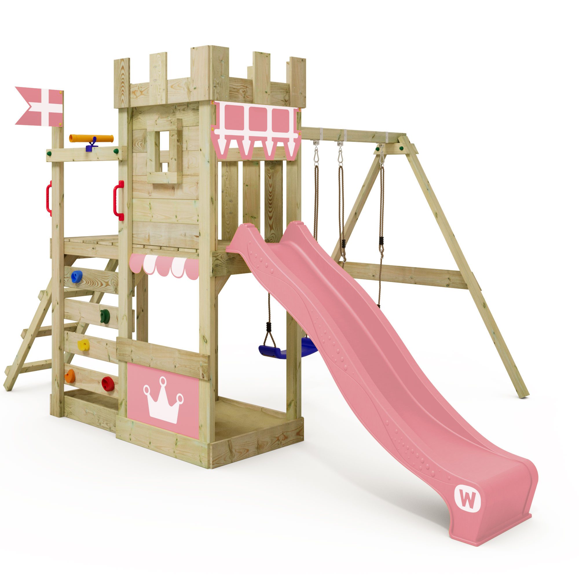 Wickey Spielturm RoyalFlyer – Abenteuer-Spielgerät für Garten mit Rutsche und Schaukel, Spielhaus-Ritterburg mit 10 Jahren Garantie*