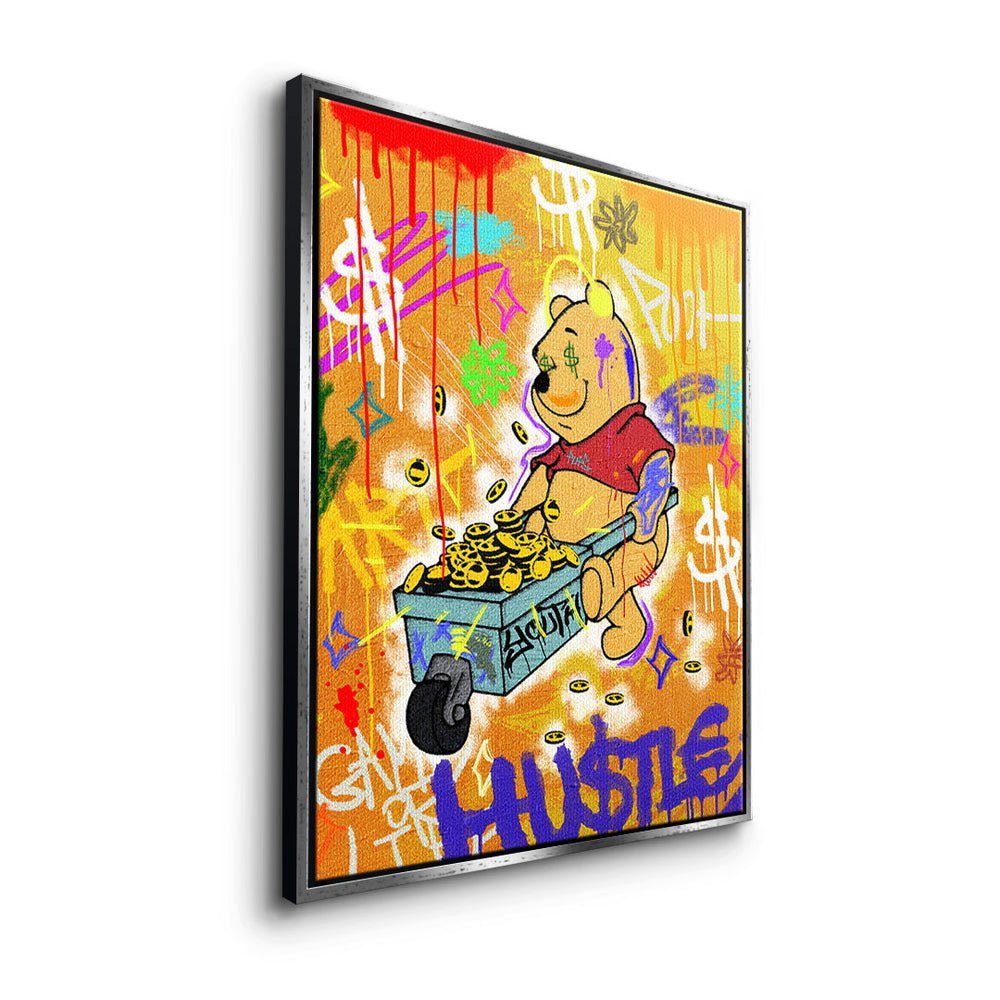 Premium BEAR - HU$TLE DOTCOMCANVAS® Leinwandbild, Geld - Motivationsbild Rahmen verdienen goldener