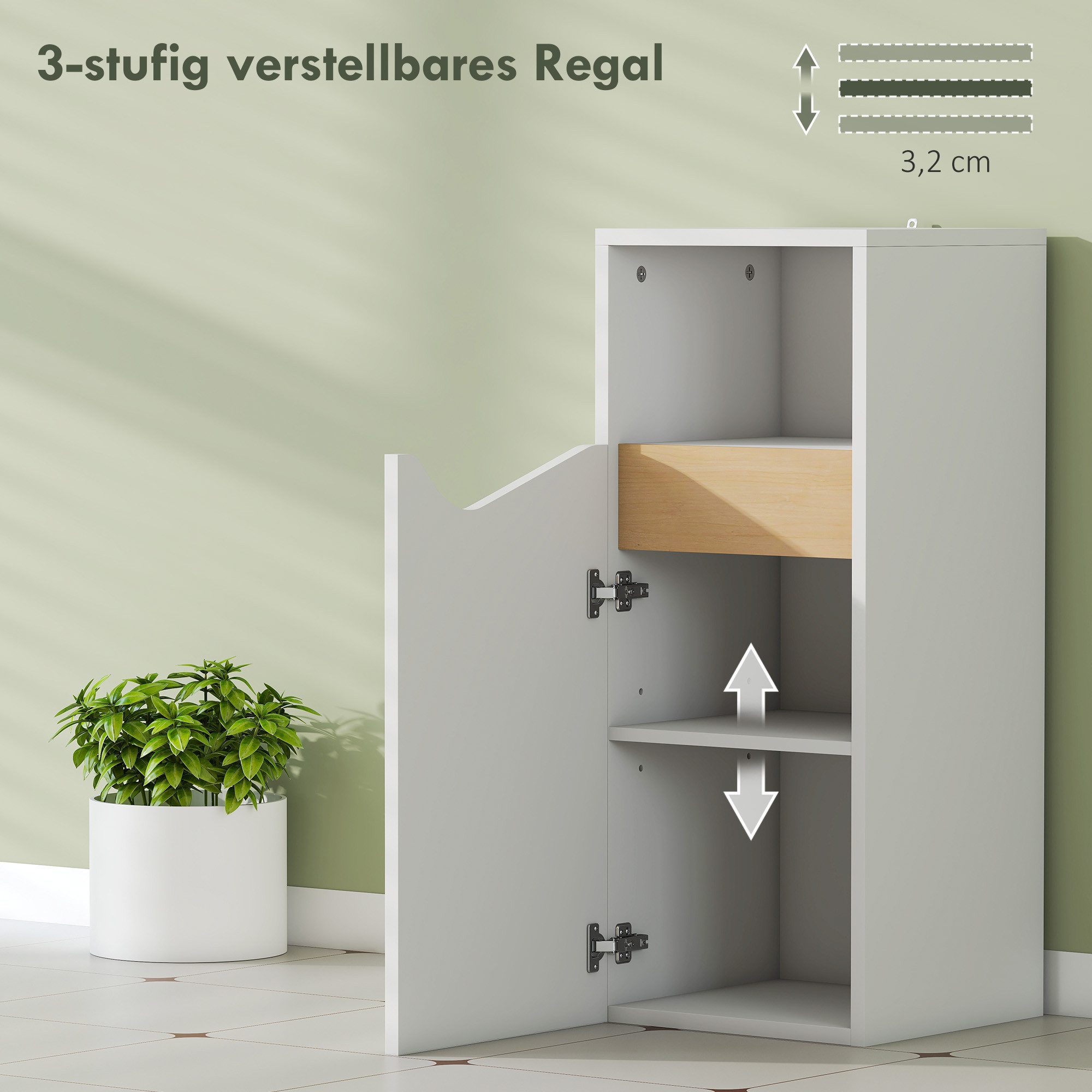 HOMCOM Badkommode Badschrank mit offenem Fach Badezimmer 30x30x71,5cm Weiß (Toilettenschrank, 1 St., 1 Badezimmerschrank), Schmal, Soft-Close-Tür, verstellbare  – Bild 5 von 5