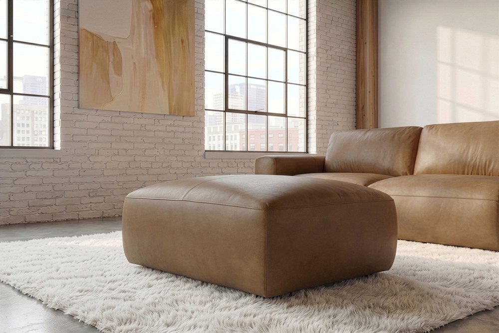 riess-ambiente Fußhocker BIG GEORGE 95cm cognac - Echtleder, Pappelholz, Nosagfederung, FSC (Einzelartikel, 1 St), Moderner Polsterhocker für Sofa - ideal für Wohn- und Schlafzimmer