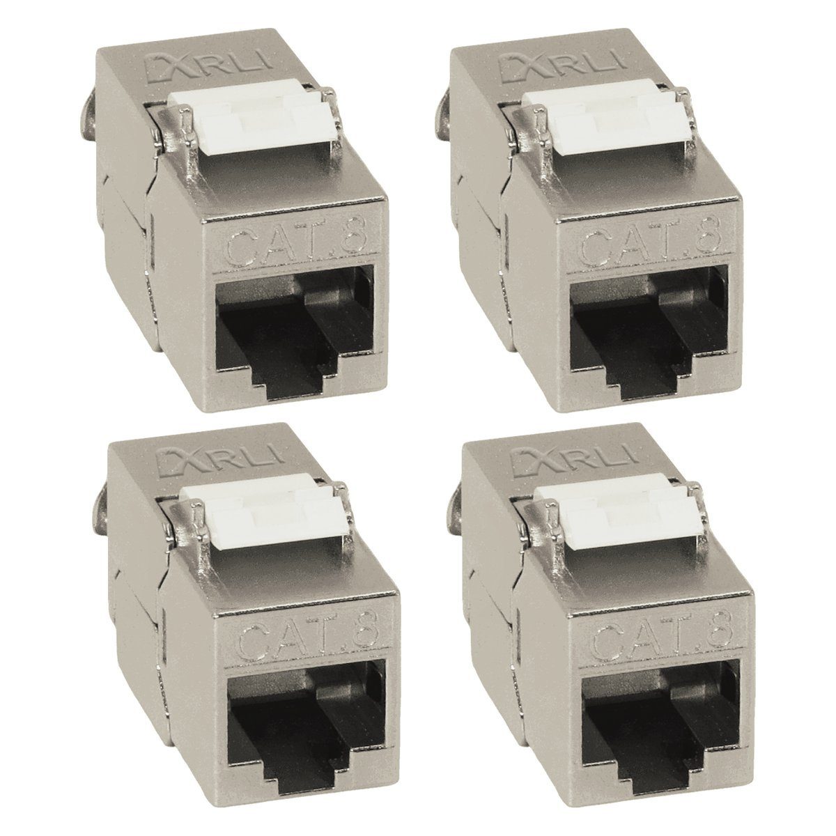 ARLI 4x Keystone CAT8.1 Modul metall geschirmt werkzeuglose Montage Netzwerk-Adapter RJ45-Buchse zu Netzwerkkabel, werkzeugfrei I Snap In Montage I integrierte Zugentlastung