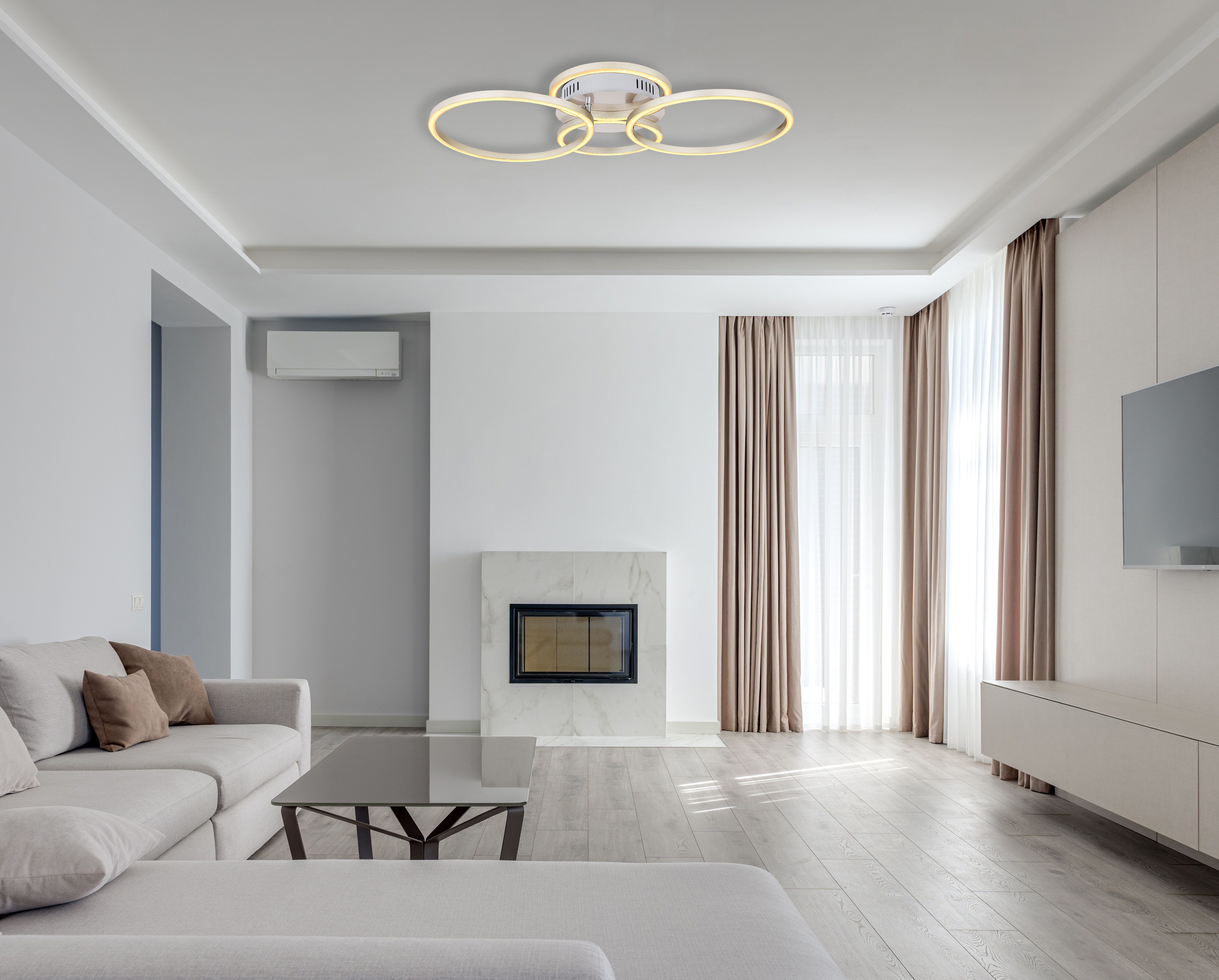GLOBO LIGHTING Deckenleuchte KENDY, LED fest integriert, Warmweiß, Deckenleuchte Nickel, Opal, Ring-DM, LED 40W