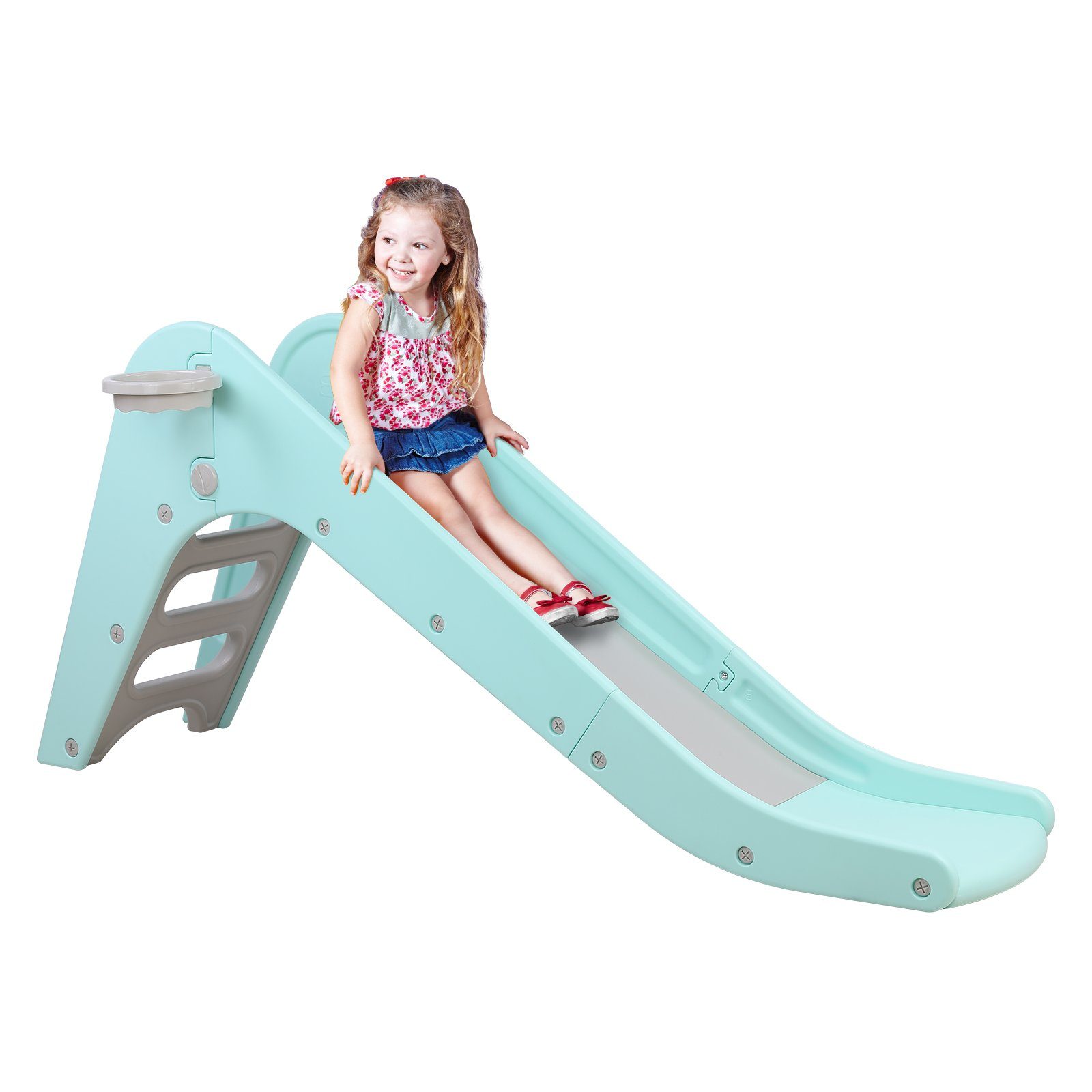 TLGREEN Rutsche Fun-Slide, Rutsche Kinder mit Basketballkorb und Ball