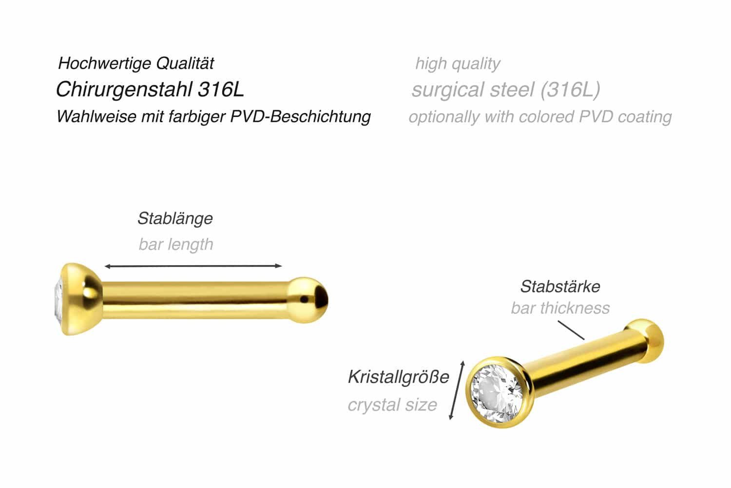PIERCINGLINE Nasenpiercing 3er Set Chirurgenstahl Nasenstecker Pin KRISTALL (Nasenstecker)