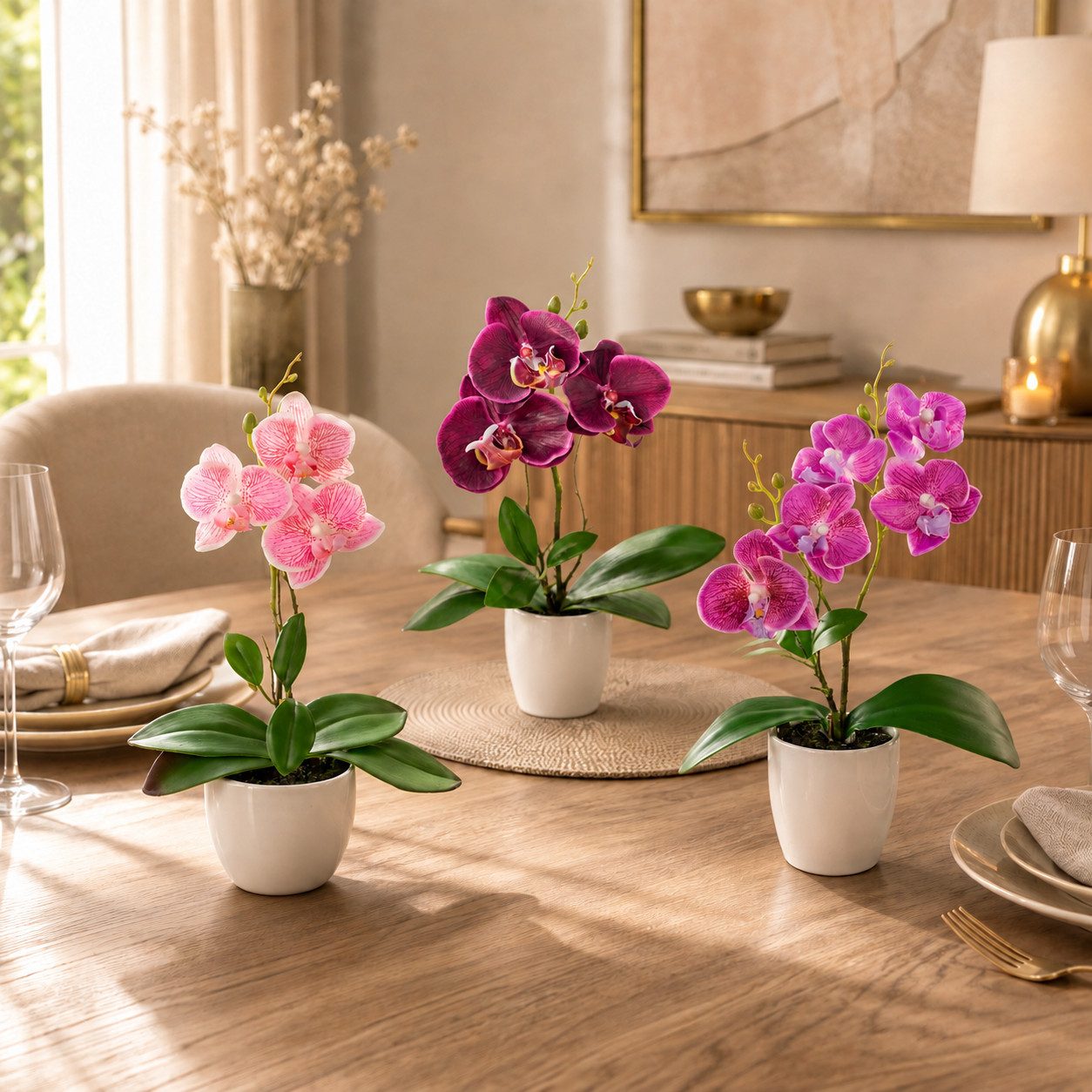 Kunstorchidee 3er Set künstliche Orchideen wie echt (35cm) in Hochglanz-Keramiktopf Orchidee, PASCH – Bild 4 von 5