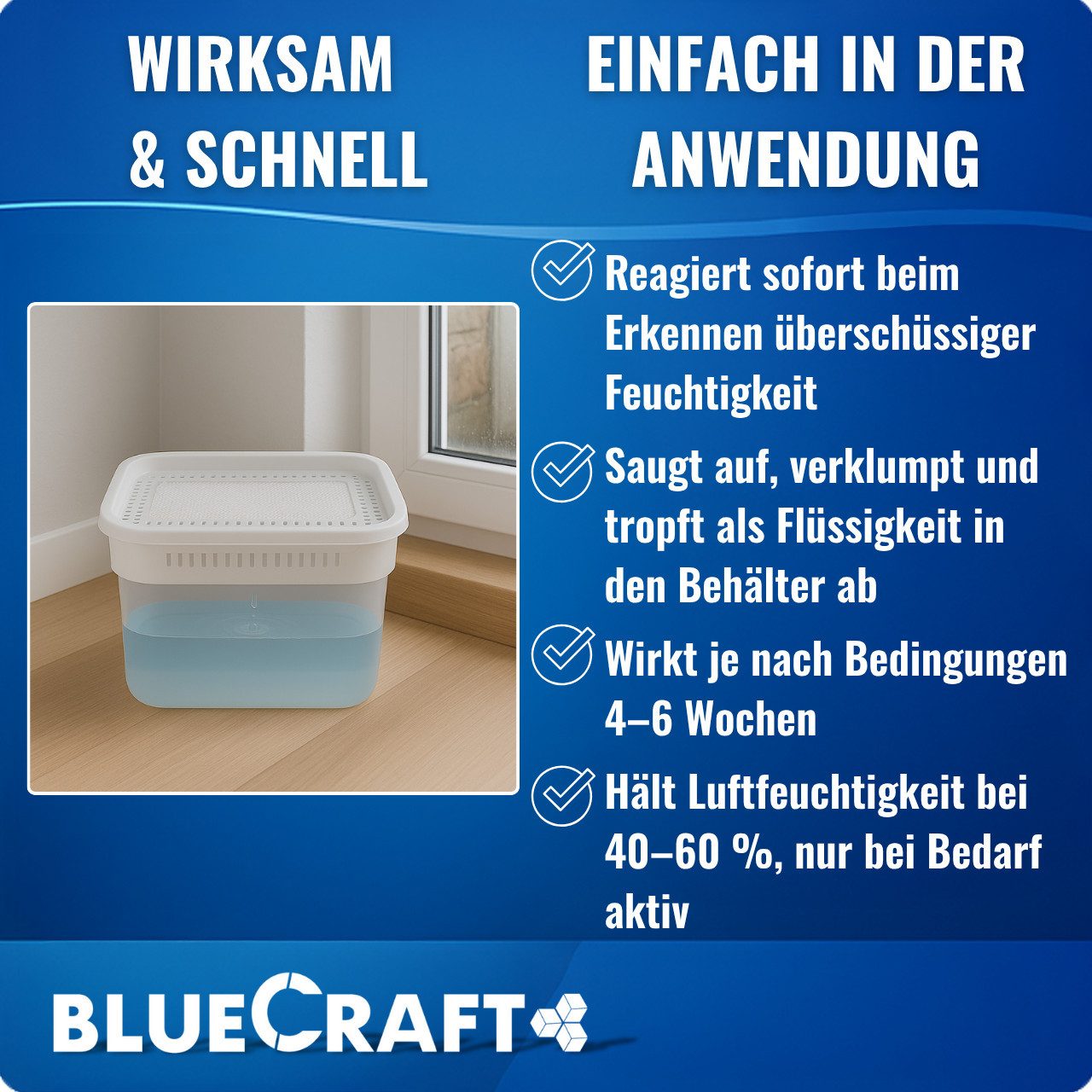 BlueCraft Luftentfeuchter-Nachfüllpack 12 - 60 x 450g Entfeuchter Granulat im Vliesbeutel, Feuchtigkeitskiller - EFFEKTIV & SCHNELL Feuchtigkeit bekämpfen Kelle – Bild 5 von 5
