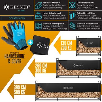 KESSER Kaminholzregal, Kaminholzregal Metall Brennholzregal außen Stahlrahmen + Abdeckung