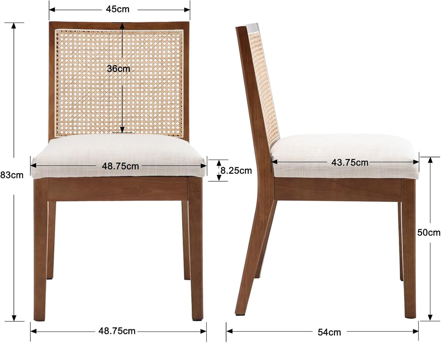 WAHSON OFFICE CHAIRS Esszimmerstuhl Vintage Rattan Esszimmerstühle 2er Set, Leinenpolster, Holzbeine, Holz (2 St)