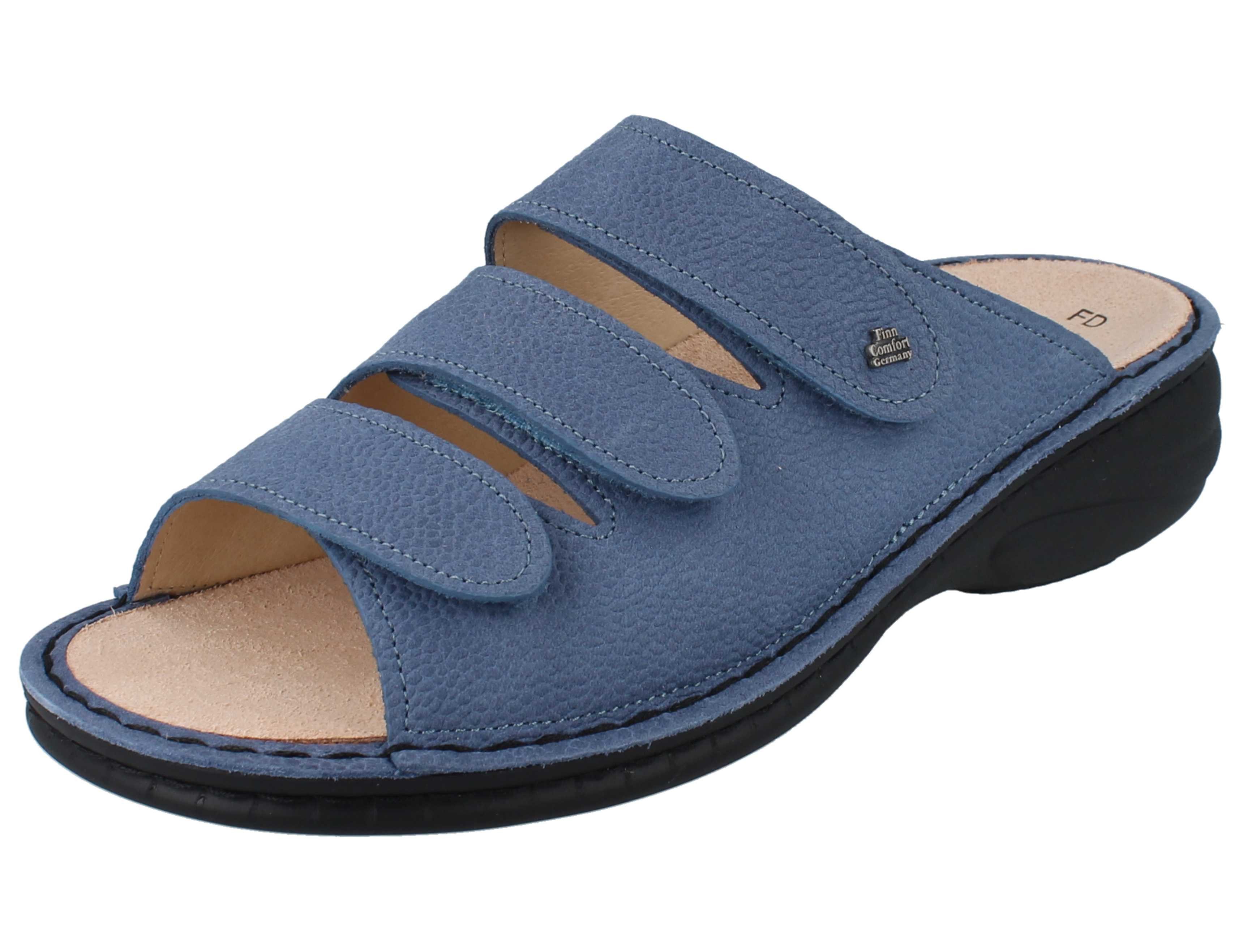 Finn Comfort FINN COMFORT Hellas Damen Pantolette jeansblau genarbtes Nubukleder - Pantolette Wechselfußbett
