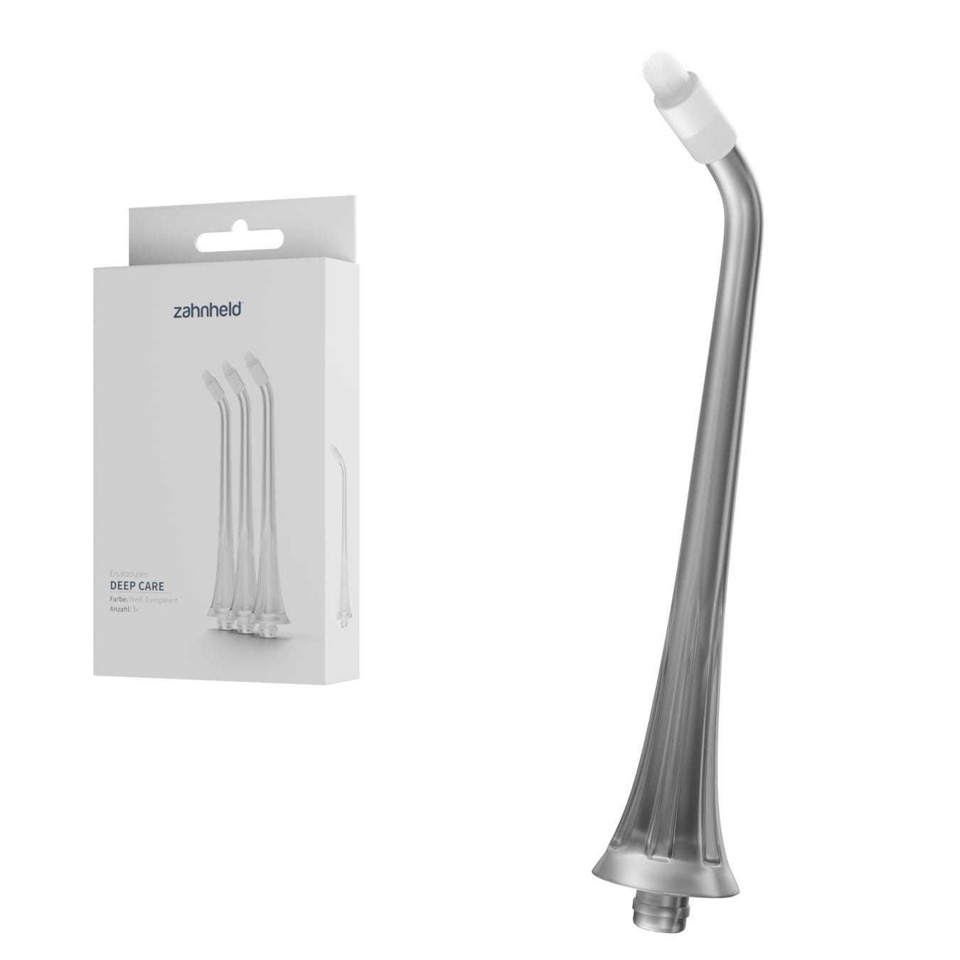 Zahnheld Щетки Zahndusche Ersatzdüsen Deep Care - für Zahnheld Munddusche Aquadent, 3 Stück, Weiß, mit extra Borsten, im 3er, 6er oder 9er Set, Zahnpflege Set, Water Flosser, effektive Reinigung Zahnzwischenräume, für Munddusche