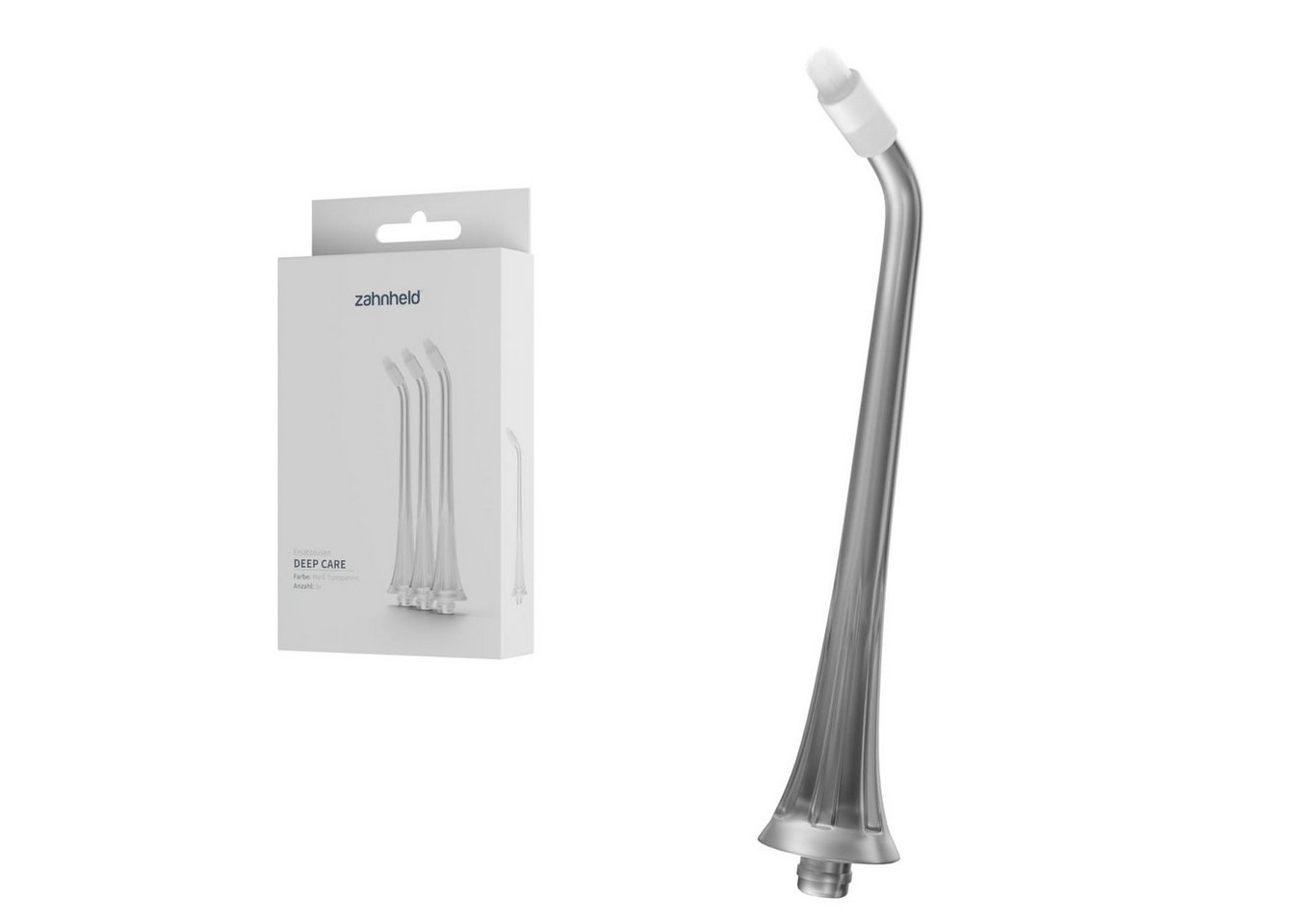 Zahnheld Aufsteckbürsten Zahndusche Ersatzdüsen Deep Care - für Zahnheld Munddusche Aquadent, 3 Stück, Weiß, mit extra Borsten, im 3er, 6er oder 9er Set, Zahnpflege Set, Water Flosser, effektive Reinigung Zahnzwischenräume, für Munddusche