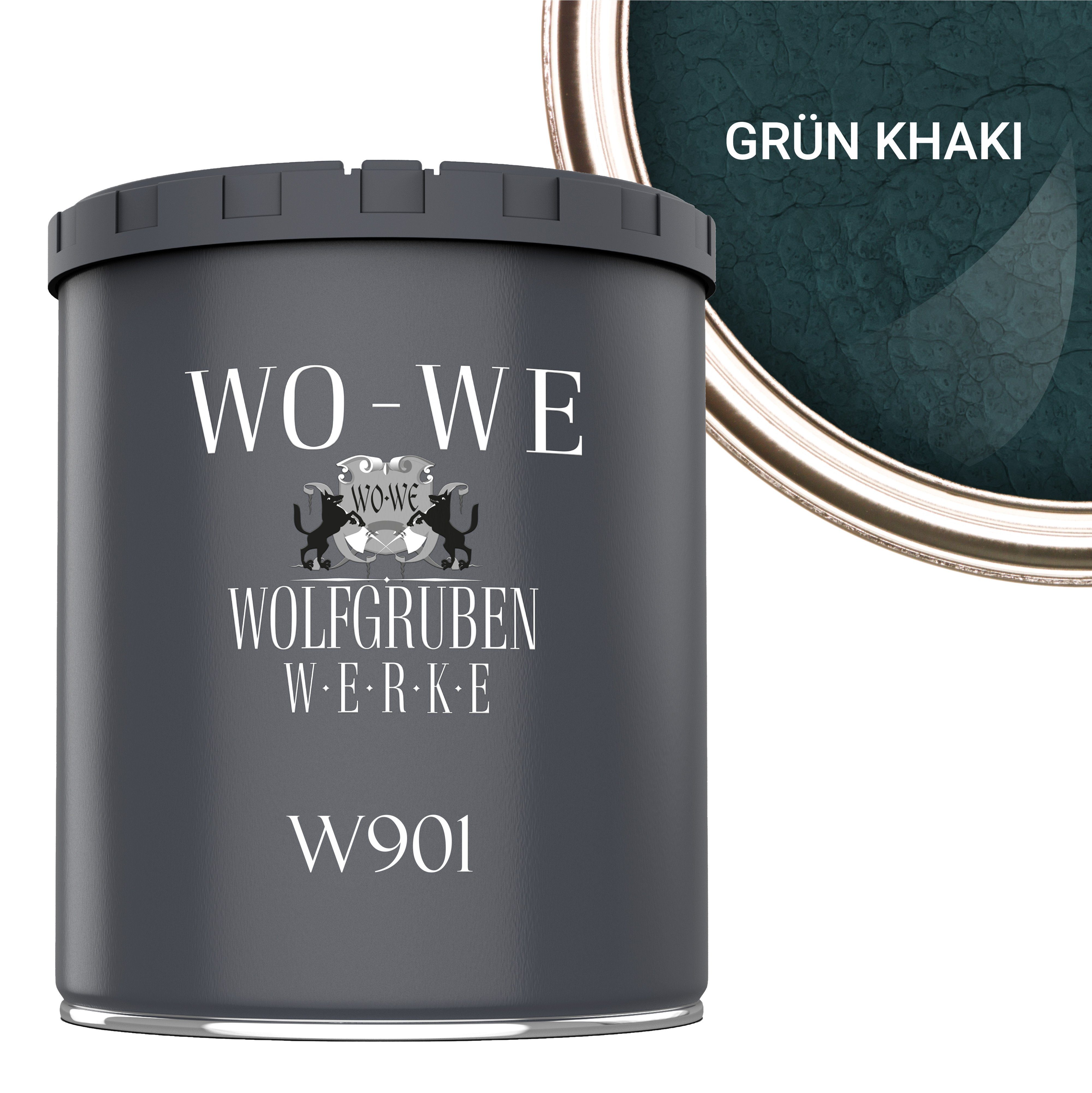 W901, Metallschutzlack Glänzend Hammerschlaglack Effektlack Khaki WO-WE 1-5L, Grün Hammerschlag