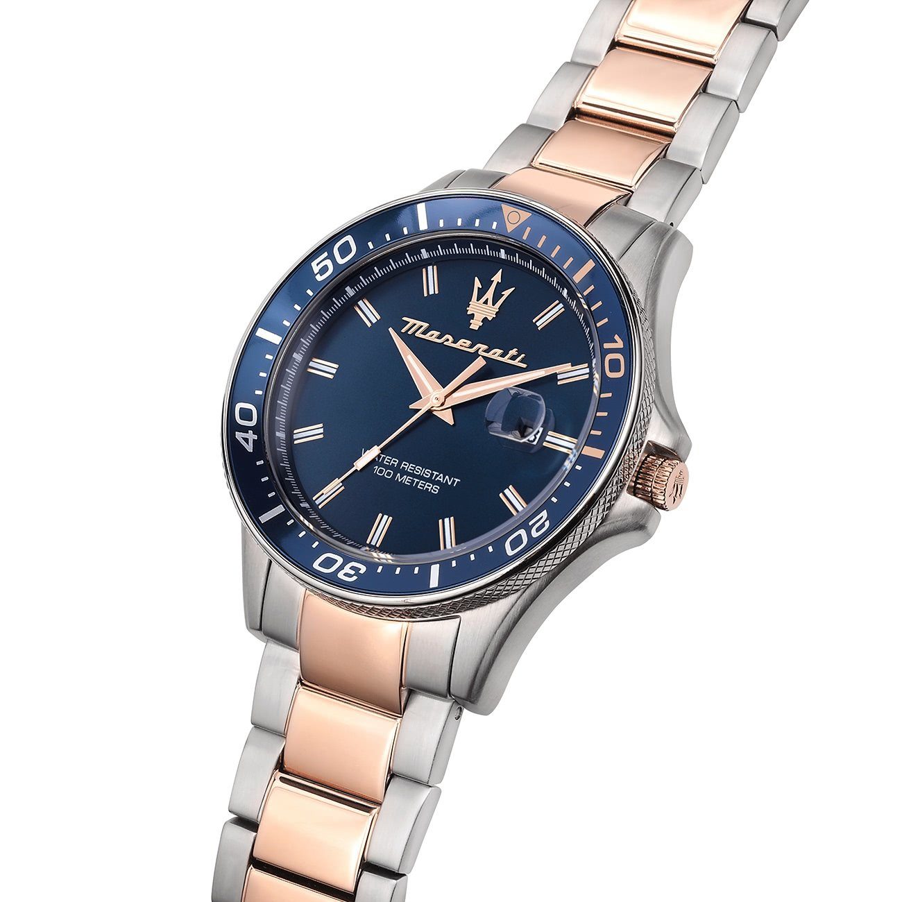 MASERATI Quarzuhr Maserati Unisex SFIDA Edelstahl, (Analoguhr), Herrenuhr rund, groß (ca. 44mm) Edelstahlarmband, Made-In Italy