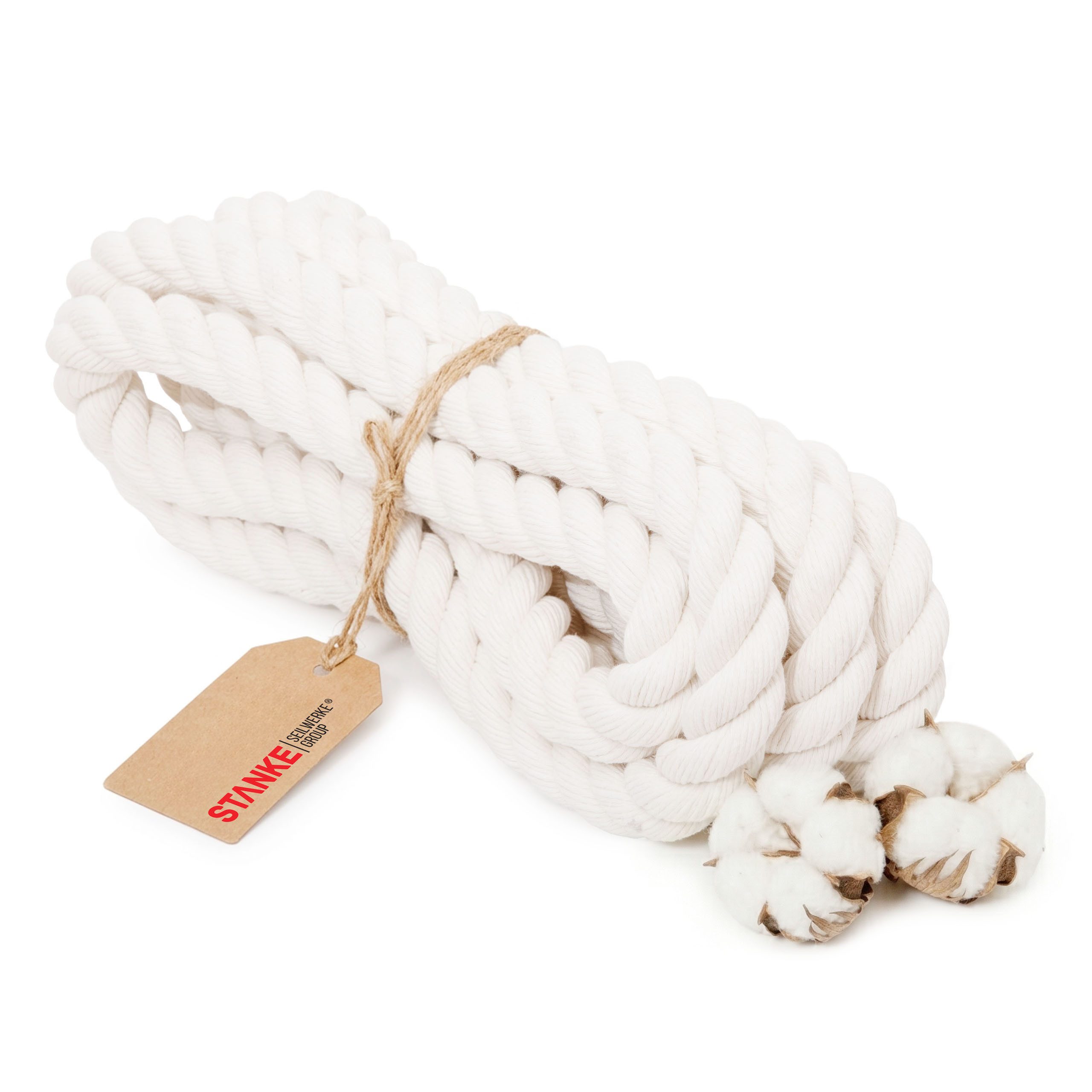 STANKE Seil Baumwollseil 30mm x 15m 3-schäftig gedreht 100% natürliche Baumwolle (15m Rolle, 1-tlg., 15m Rolle), Pflanzenampel, Makramee, Handlaufseil, Dekoseil, färbbar, saugfähig