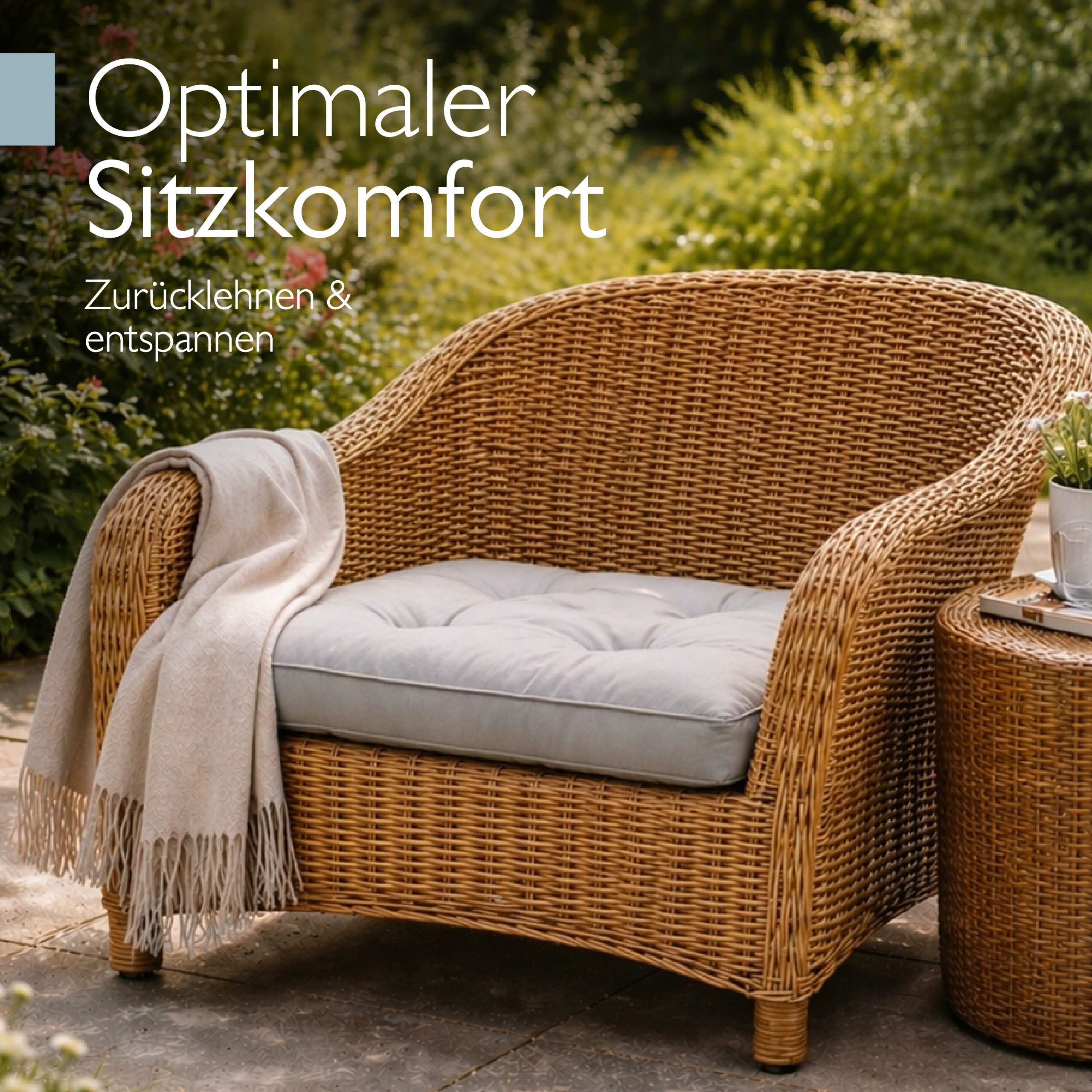 Beautissu Sitzkissen Lounge Kissen Outdoor Hellgrau XLuna, 40x40cm, Sitzkissen Gartenstuhl 10 cm dick Sitzpolster Auflagen für Gartenmöbel