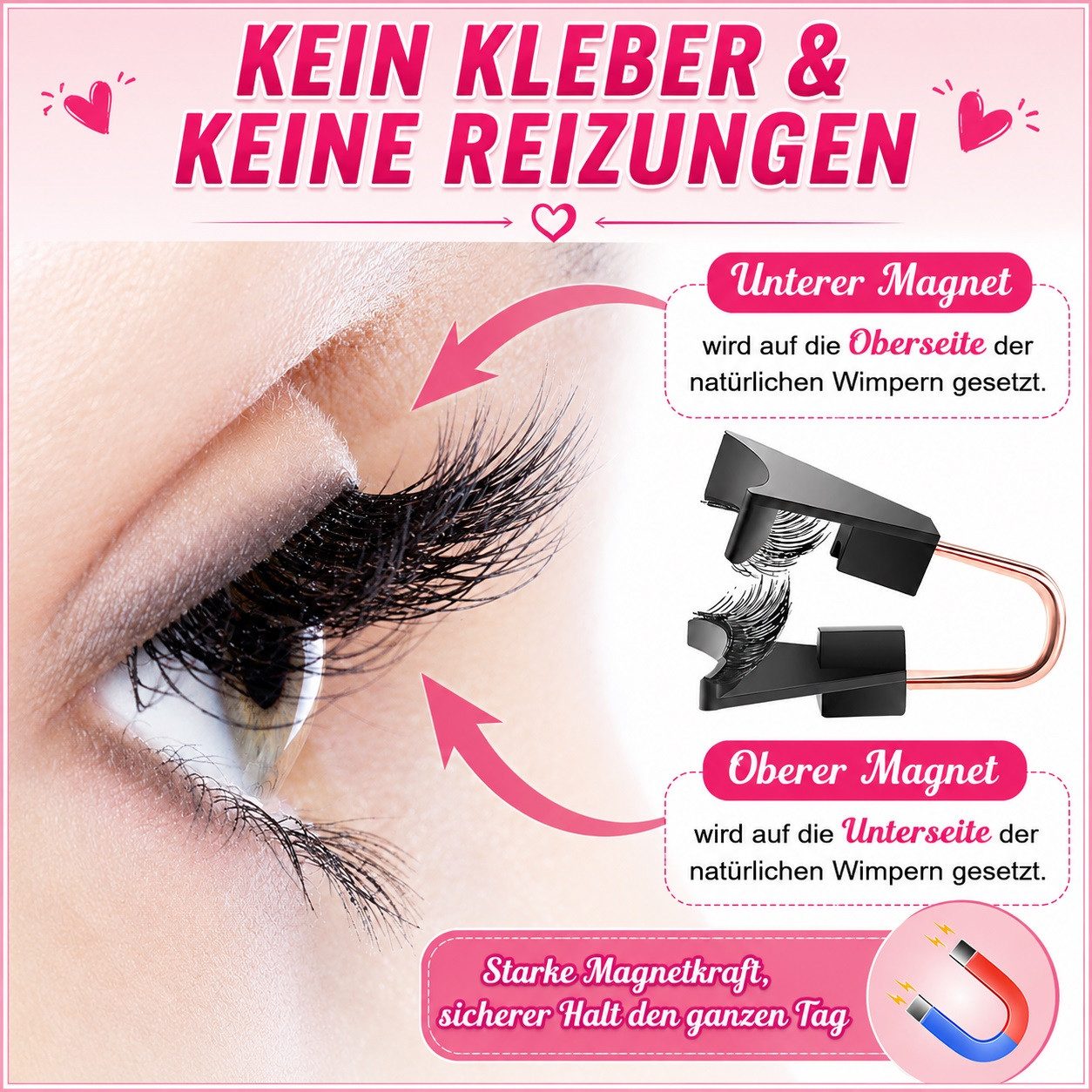 MOPUEA Magnetwimpern Magnetische Wimpern 12 Stück, 3D Magnet Fake Lashes, Wasserdichtem Dünne Wimpern,Magnetic Eyelashes Set Mit Zange, 15 tlg., Magnetische Wimpern 3 Paar,Einfach zu Tragen