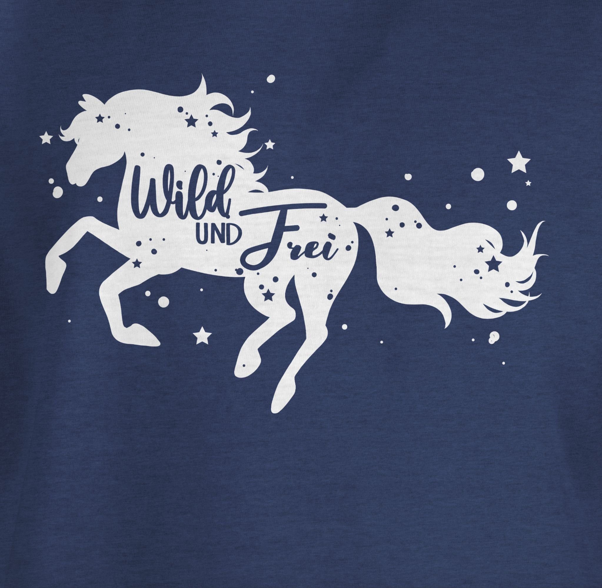 Shirtracer T-Shirt Wild und Frei Pferdemotiv 3 Meliert Pferd Dunkelblau