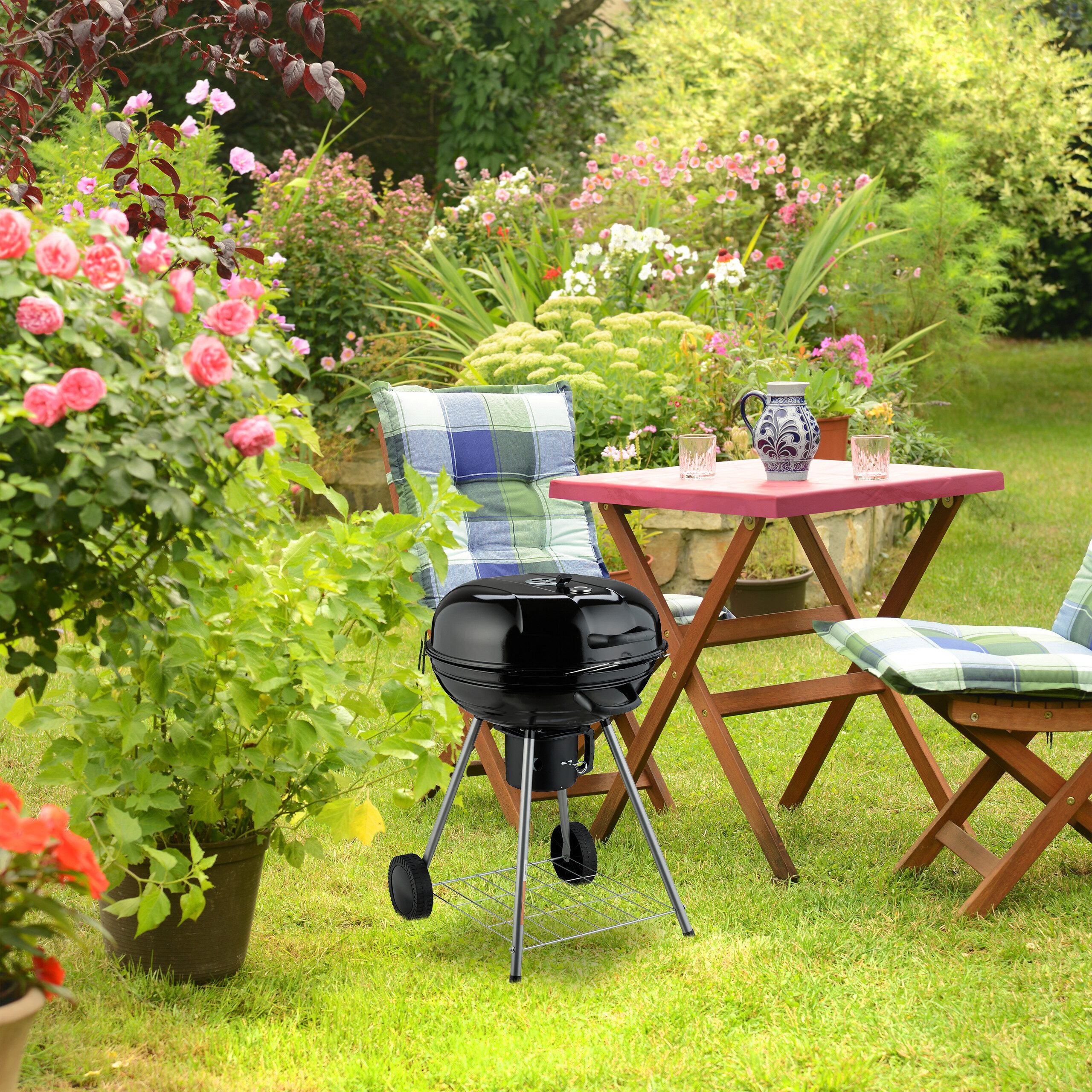 relaxdays Holzkohlegrill XXL Kugelgrill mit Rädern