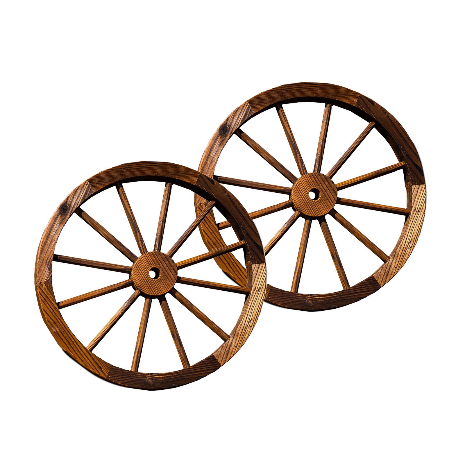 Gartenfigur Holzrad 2er Set Rustikal