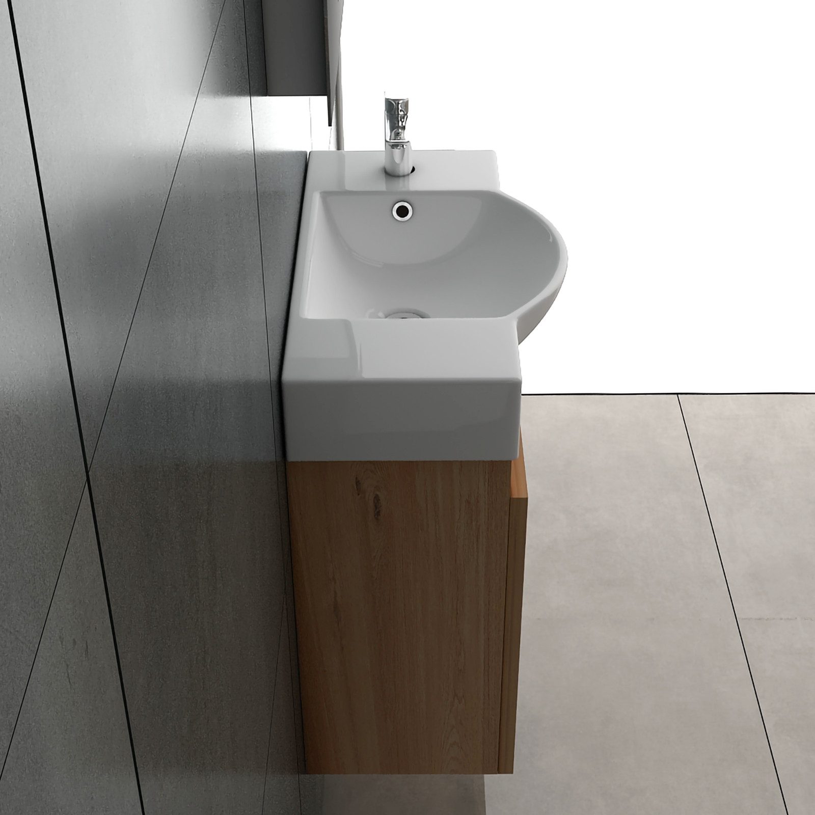 Alpenberger Badezimmer-Set in Bamboo Optik 55cm Breit - Hängeschrank mit Keramik Waschbecken, (Komplett-Set Modern, 2-St., Handwaschbecken mit Badschrank), Waschbeckenunterschrank Vormontiert mit Soft-Close
