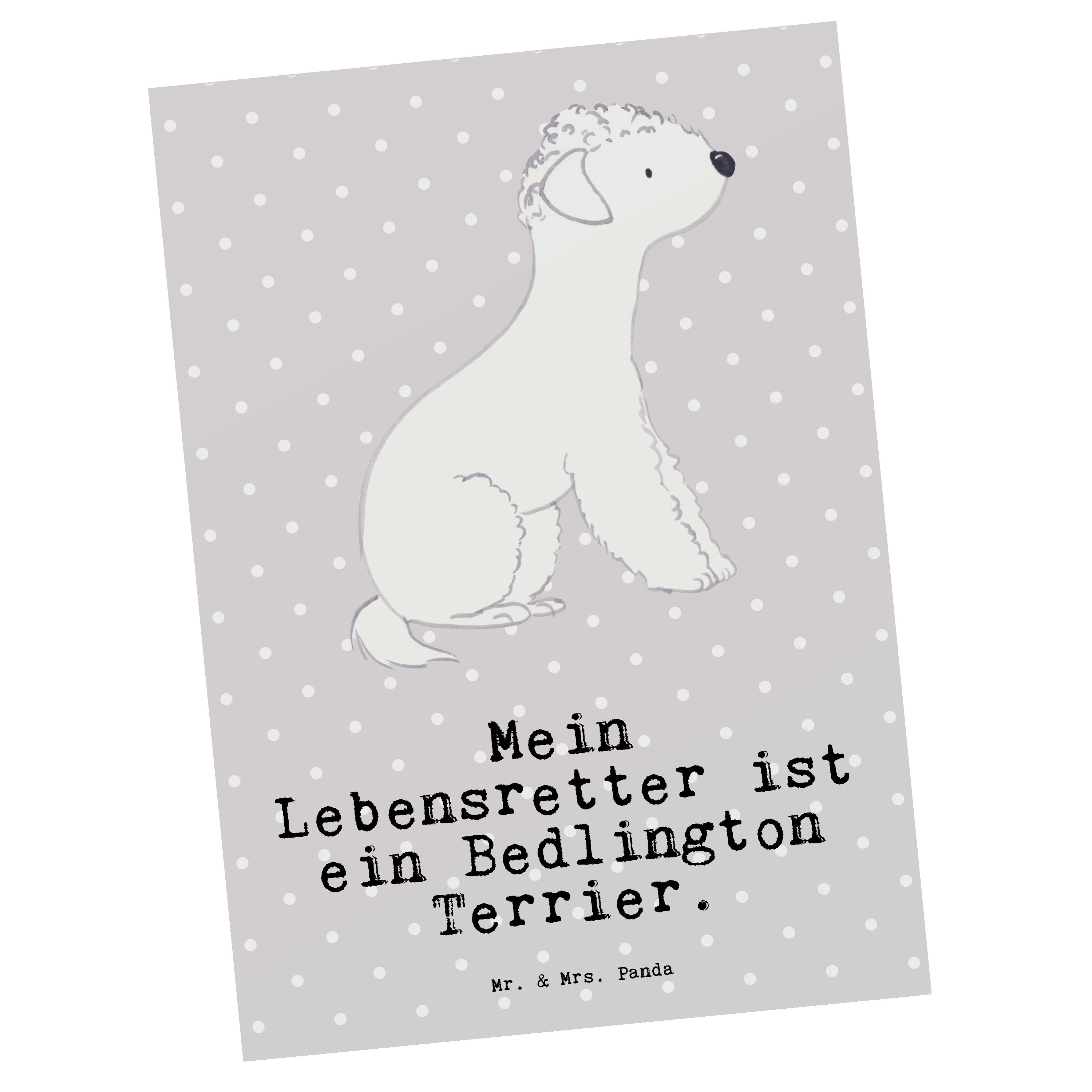 Mr. & Mrs. Panda Postkarte Bedlington Terrier Lebensretter - Grau Pastell - Geschenk, Ansichtska | Grußkarten