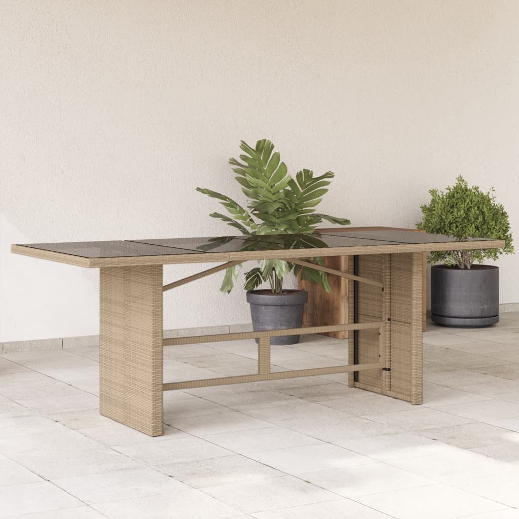 furnicato Gartentisch Hartglas 190 x 80 x 74 cm Beige (1-St), Witterungsbeständiger Outdoor-Tisch mit stabiler Hartglasplatte