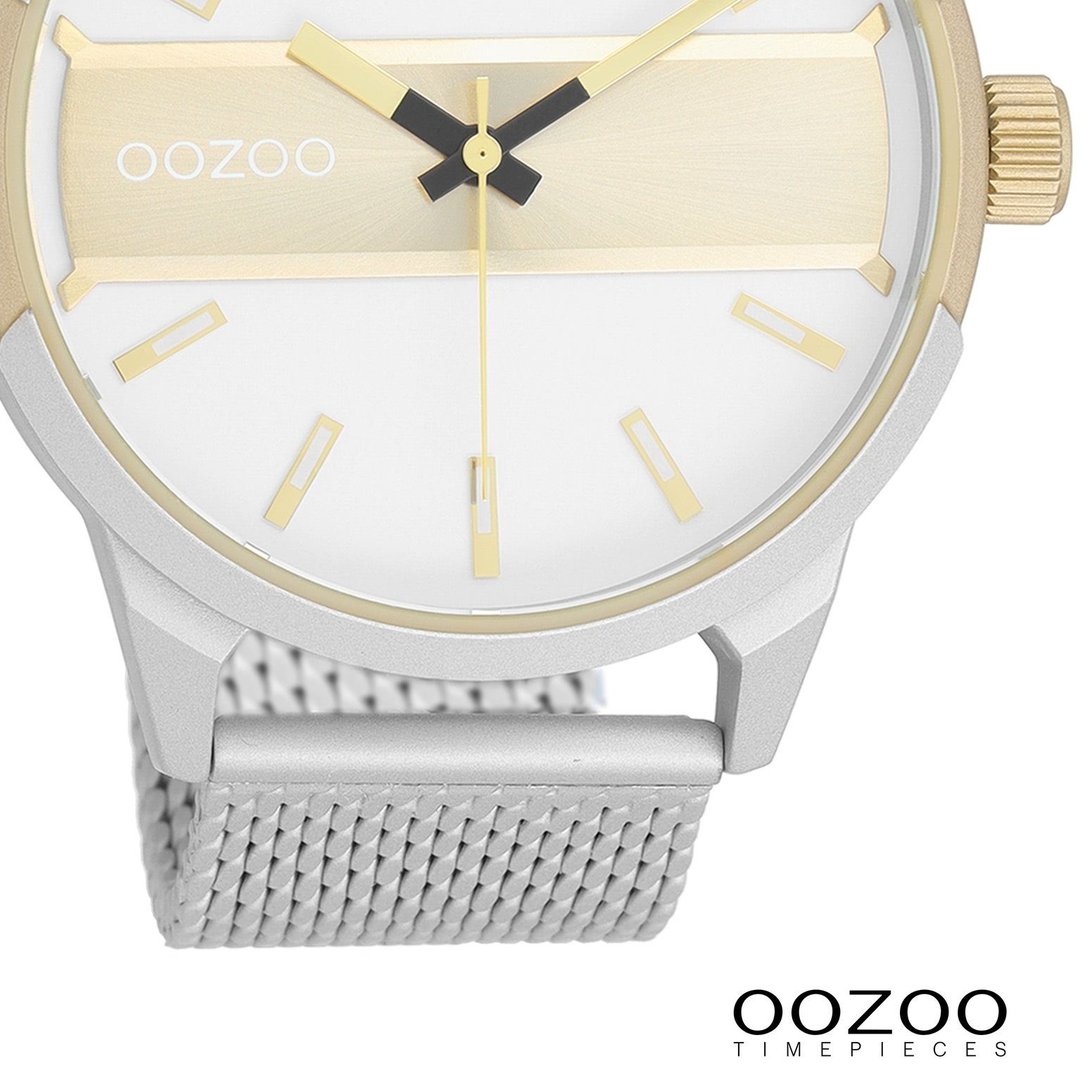 OOZOO Quarzuhr Oozoo Herren Armbanduhr Timepieces Analog, (Analoguhr), Herrenuhr rund, extra groß (ca 48mm) Metall, Mesharmband, Casual-Style