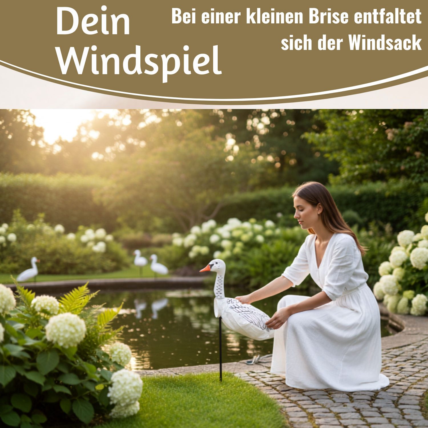 LS-LebenStil Windspiel Windgans Gertrude 70cm Windsack Gans Gartendeko für draußen (1 St., Gartendeko Windspiel für Balkon und Garten Lustige Dekofigur), Windsack Gans mit Gartenstecker, für draußen, Wetterfest