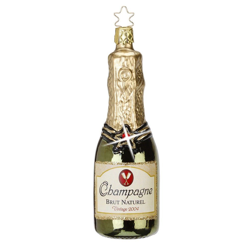INGE-GLAS® Christbaumschmuck, Christbaumschmuck Champagner Flasche Glas 12.5cm gold / grün, 1 Stück
