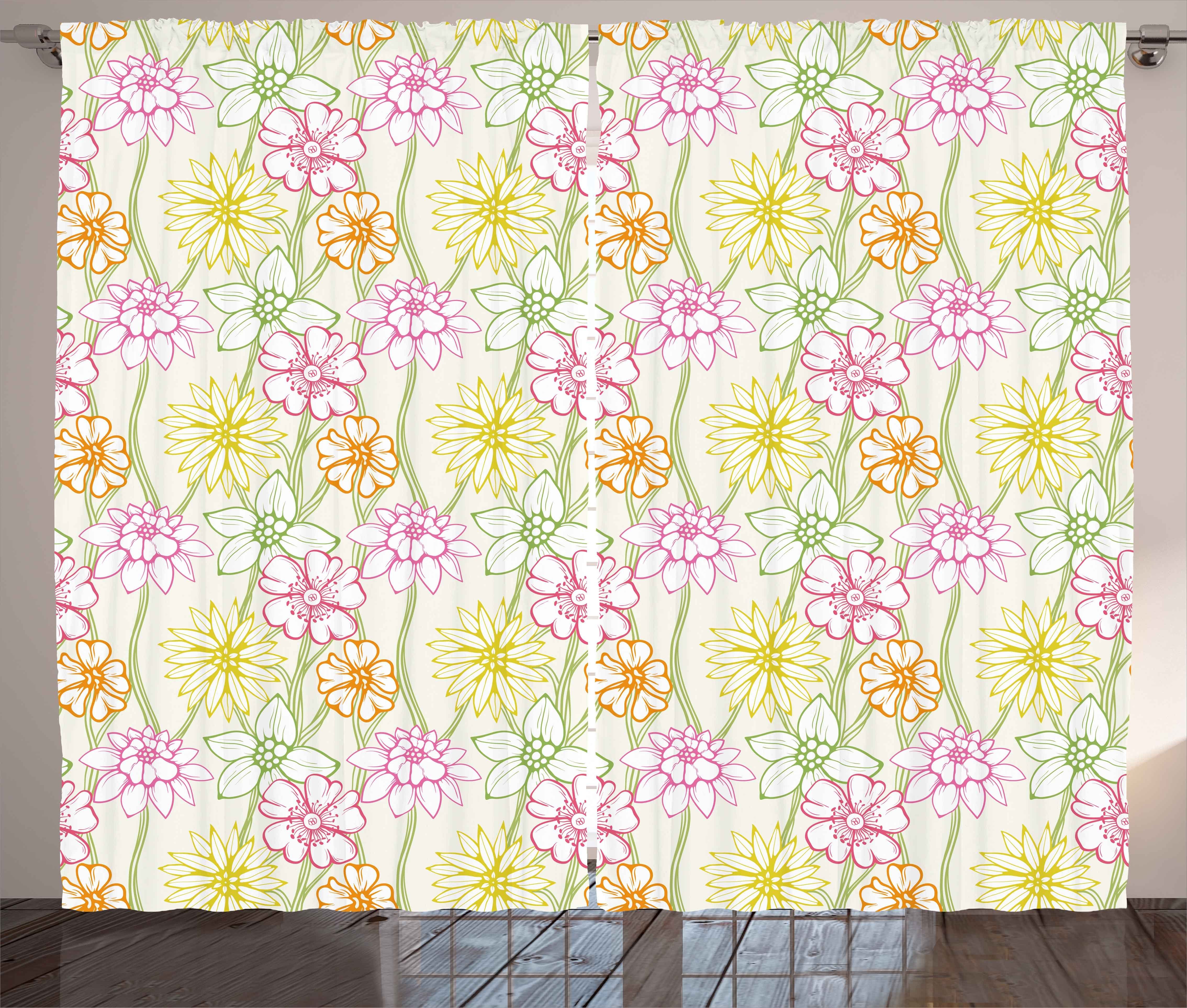 Gardine Schlafzimmer Kräuselband Vorhang mit Schlaufen und Haken, Abakuhaus, Blumen Bunte Blumen Sketchy