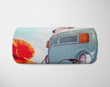 Sinus Art Handtücher Handtuch Strandhandtuch Saunatuch Kuscheldecke mit Fotomotiv VW Bus Schmetterli, Baumwolle-Polyester-Mix (1-St), Handtuch
