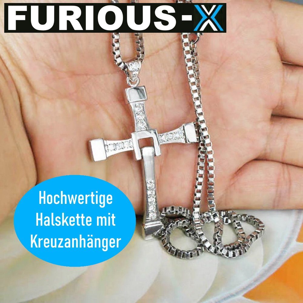 MAVURA Kette mit Anhänger »FURIOUS-X Kreuz Hals Kette Halskette Kreuzkette  PREMIUM EDELSTAHL«, Vin Diesel Dominic Toretto Fast Furious Replic