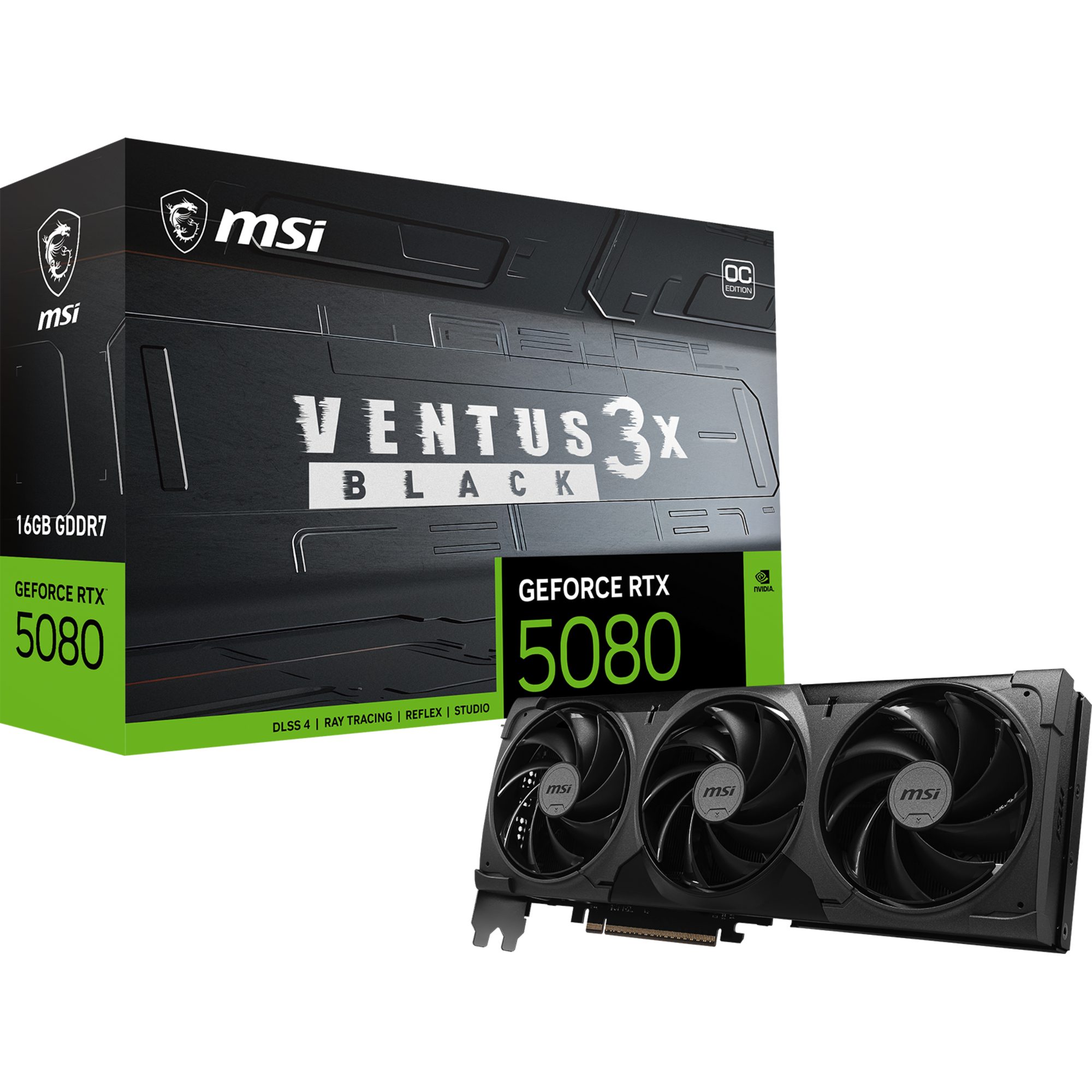 MSI MSI GeForce RTX 5080 VENTUS 3X OC BLACK, Grafikkarte, (DLSS 5, 3x Grafikkarte (16 GB, DLSS 5, 3x DisplayPort, 1x HDMI 2.1)
