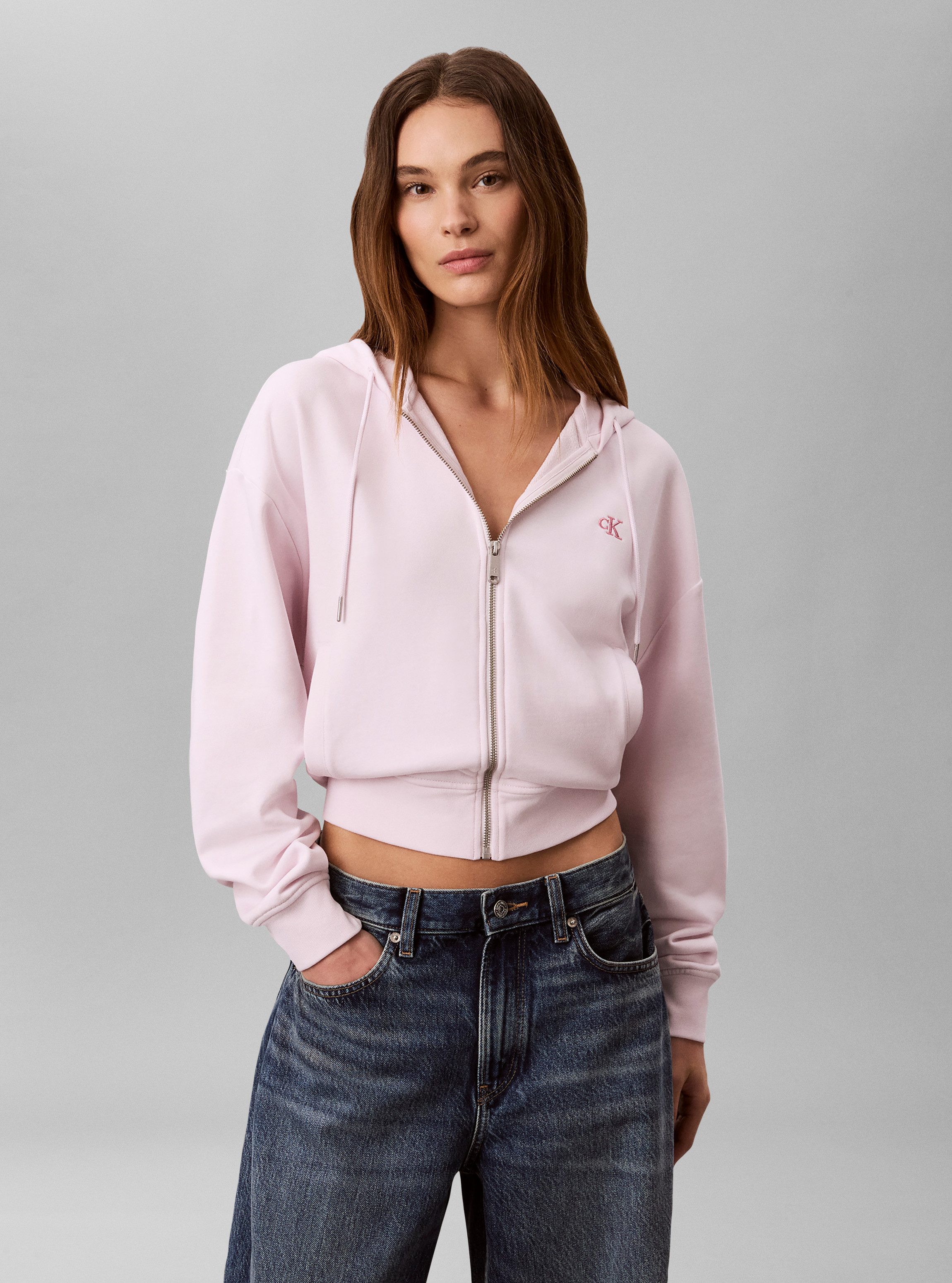 Calvin Klein Jeans Sweatjacke LS MONOGRAM TERRY CROP RELAXED F Regular fit mit Kapuze mit Kordelzug