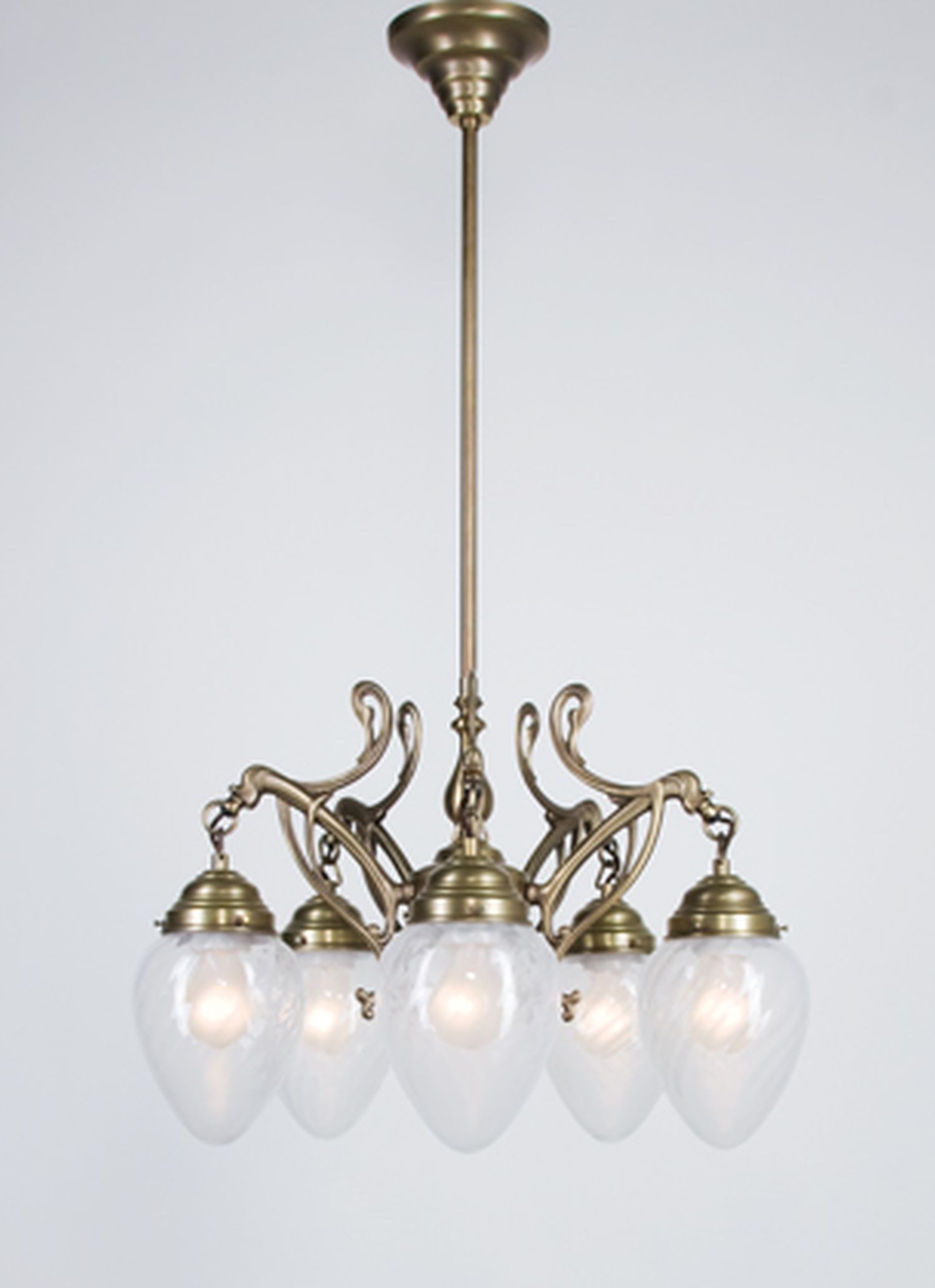 Licht-Erlebnisse Pendelleuchte D227, ohne Leuchtmittel, Glas Messing E27 H: max. 95 cm in Berliner Blau Jugendstil