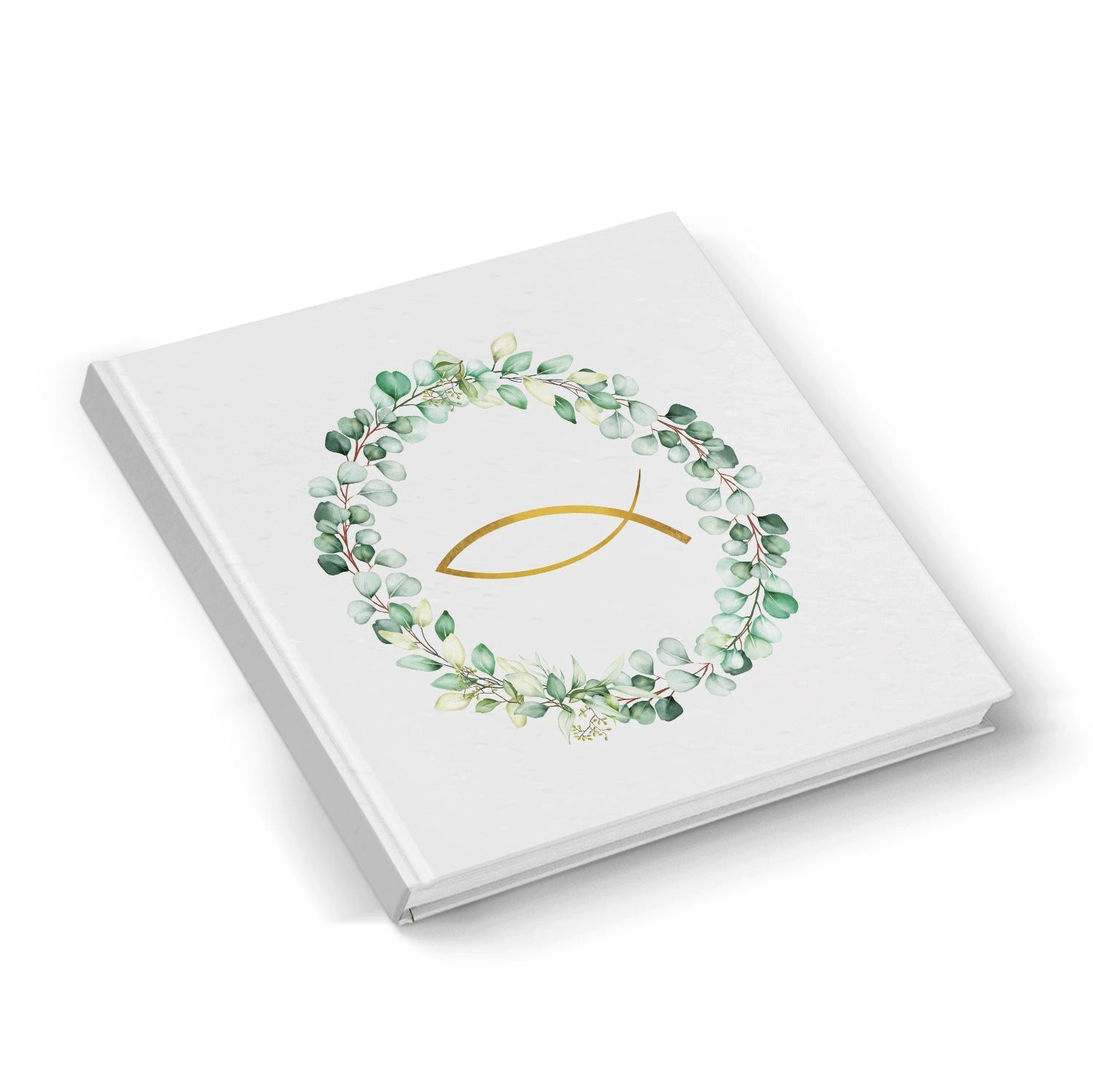 Logbuch-Verlag Dekofigur kleines Gästebuch Erinnerungsbuch für Taufe Kommunion Fisch Eukalyptus