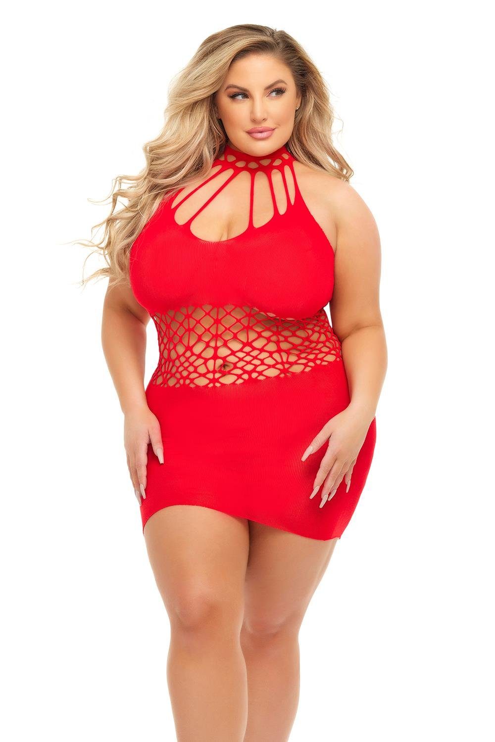 Minikleid Mini-Kleid mit Netz-Taille Queen Size - rot