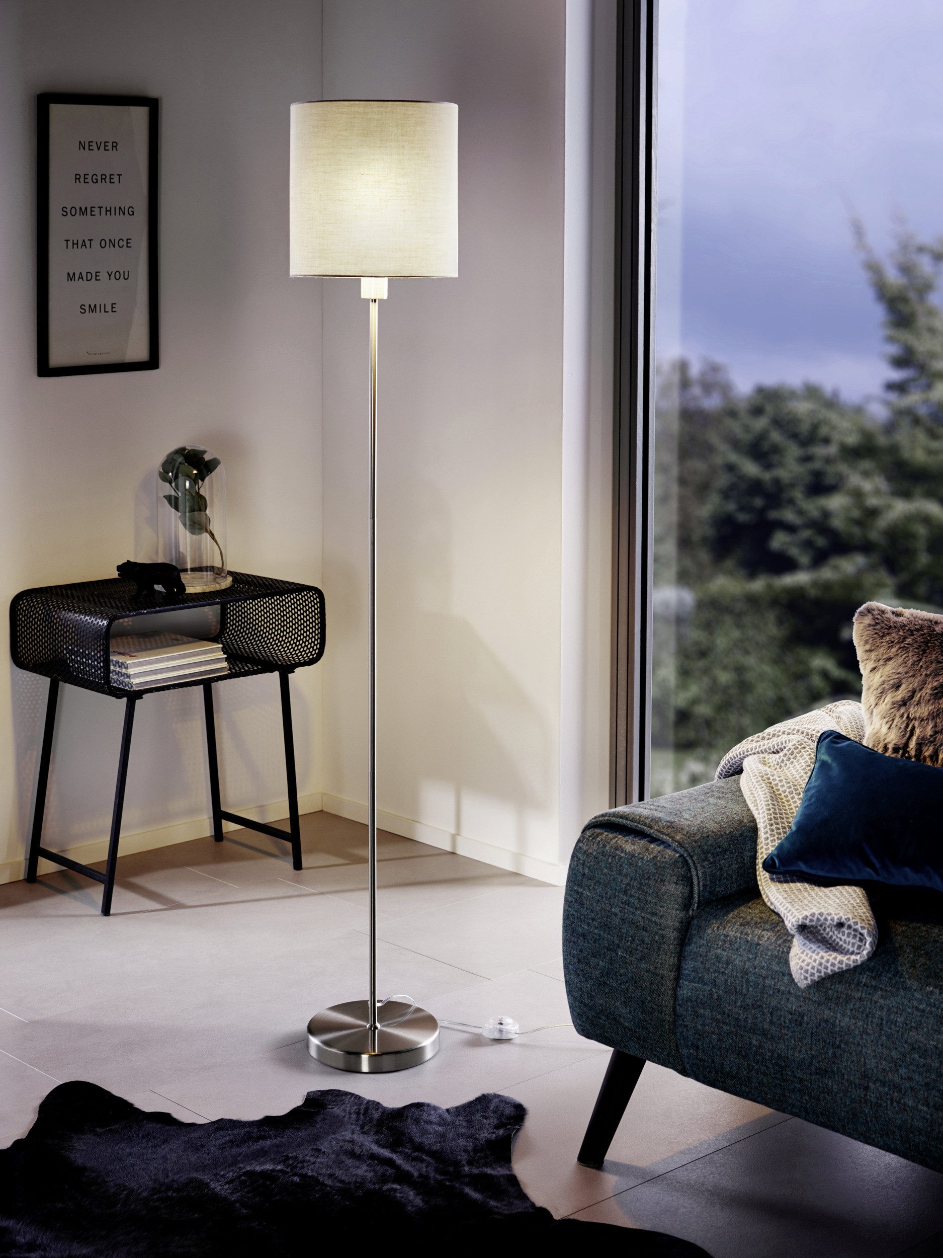 EGLO Stehlampe PASTERI Stehlampe - Stoff - Stahl - E27 - 1X60W - IP20, Ein-/Ausschalter, ohne Leuchtmittel, Standleuchte, Wohnzimmer, Esszimmer, Schalfzimmer, H157,5 x Ø28 cm