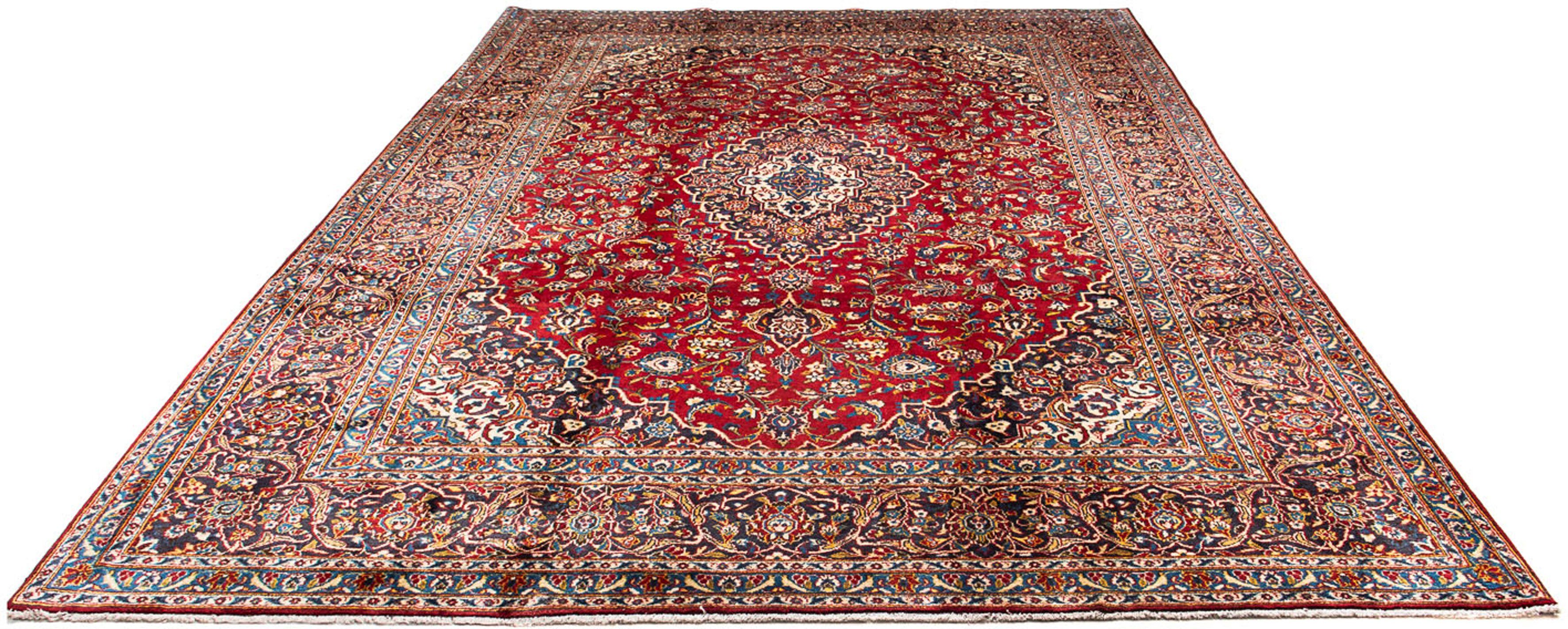 Orientteppich Perser - Keshan - 354 x 240 cm - rot, morgenland, rechteckig, Höhe: 10 mm, Wohnzimmer, Handgeknüpft, Einzelstück mit Zertifikat