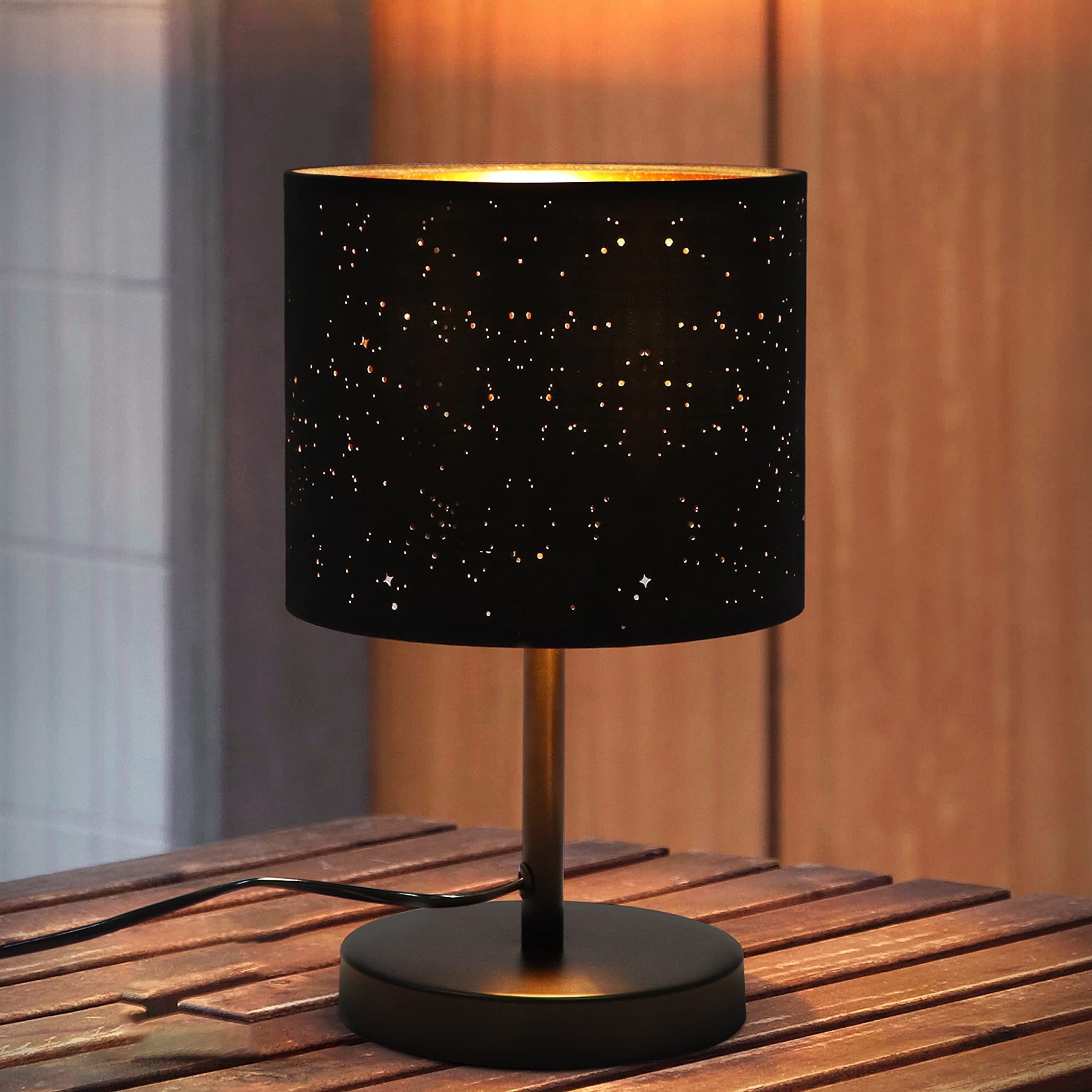 ZMH Tischleuchte Retro E27 Stoff Nachttischlampe Sternenhimmel Tischlampe, LED wechselbar, Schwarz