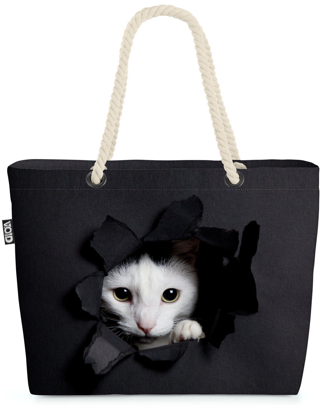 VOID Strandtasche (1-tlg), Weiße Katze Beach Bag Katze Kätzchen Tier Haustier Kartäuser Scottish grau