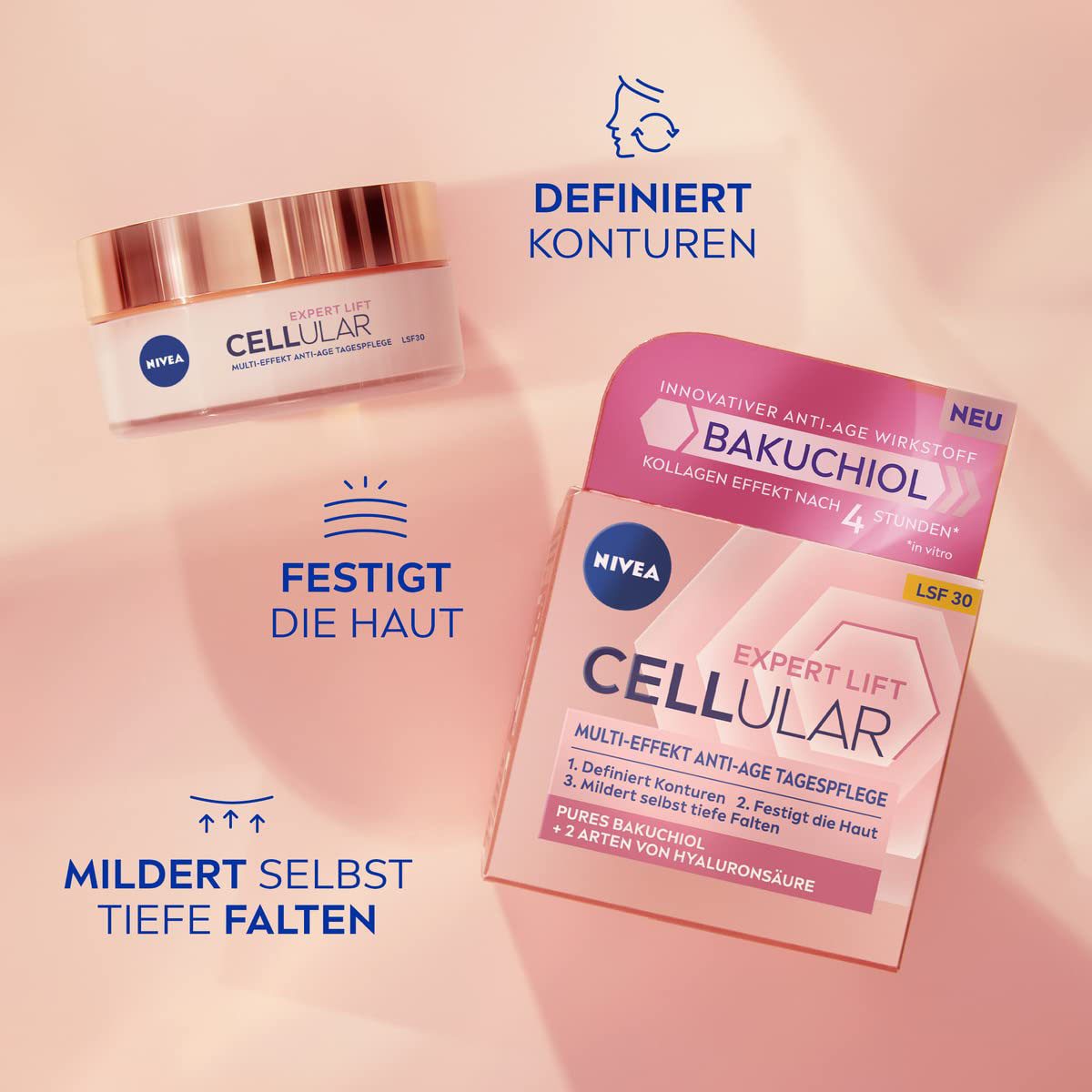 Nivea Tagescreme CELLULAR Expert Lift Tagespflege LSF 30, Retinol-Alternative, mildert tiefe Falten.