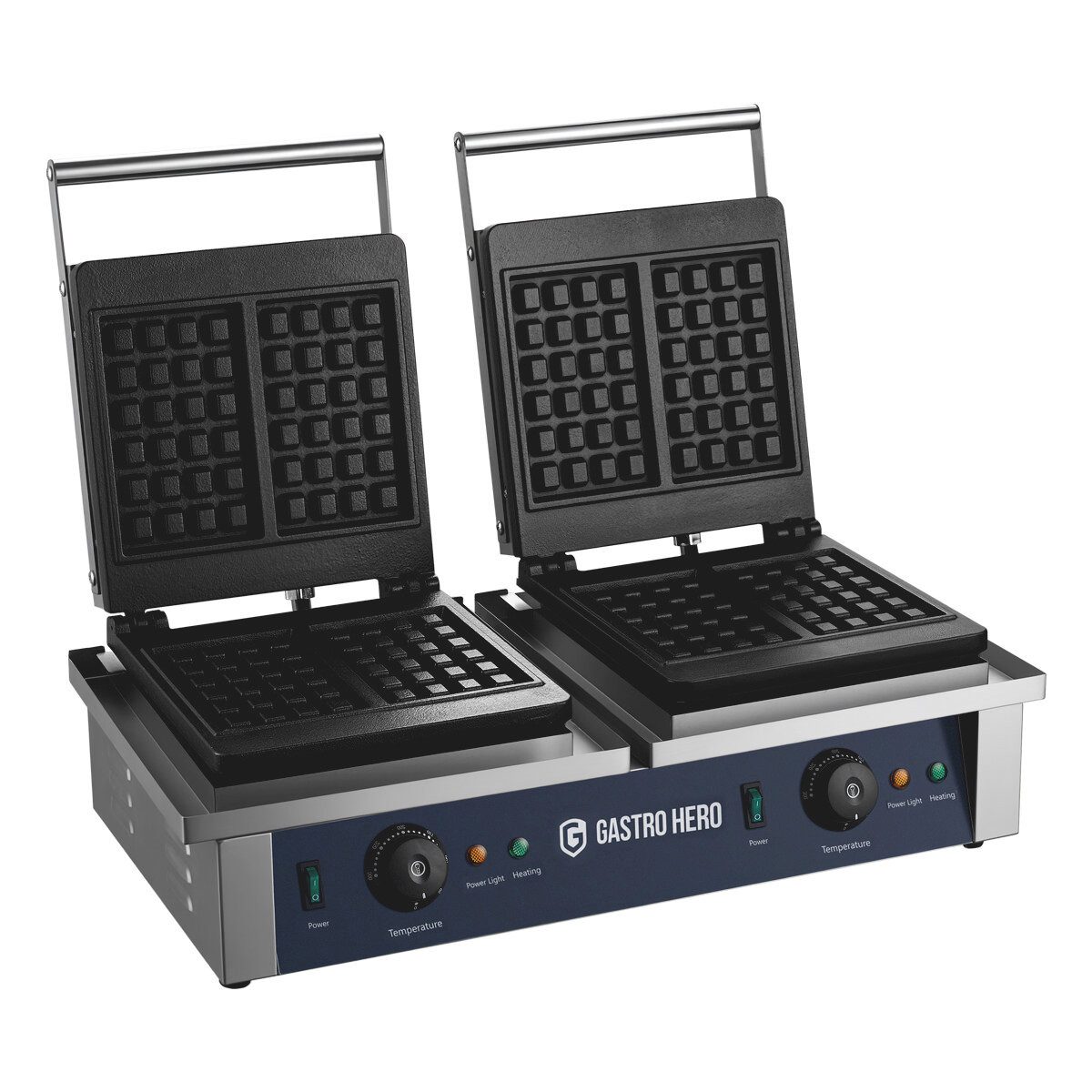 GastroHero 2-in-1-Kombi-Waffeleisen Doppel Waffeleisen 4 belgische Waffeln 2x2 Gastro Gerät, 2000 W, Signalleuchte zur Temperaturanzeige, stufenlos regelbar bis 250°C