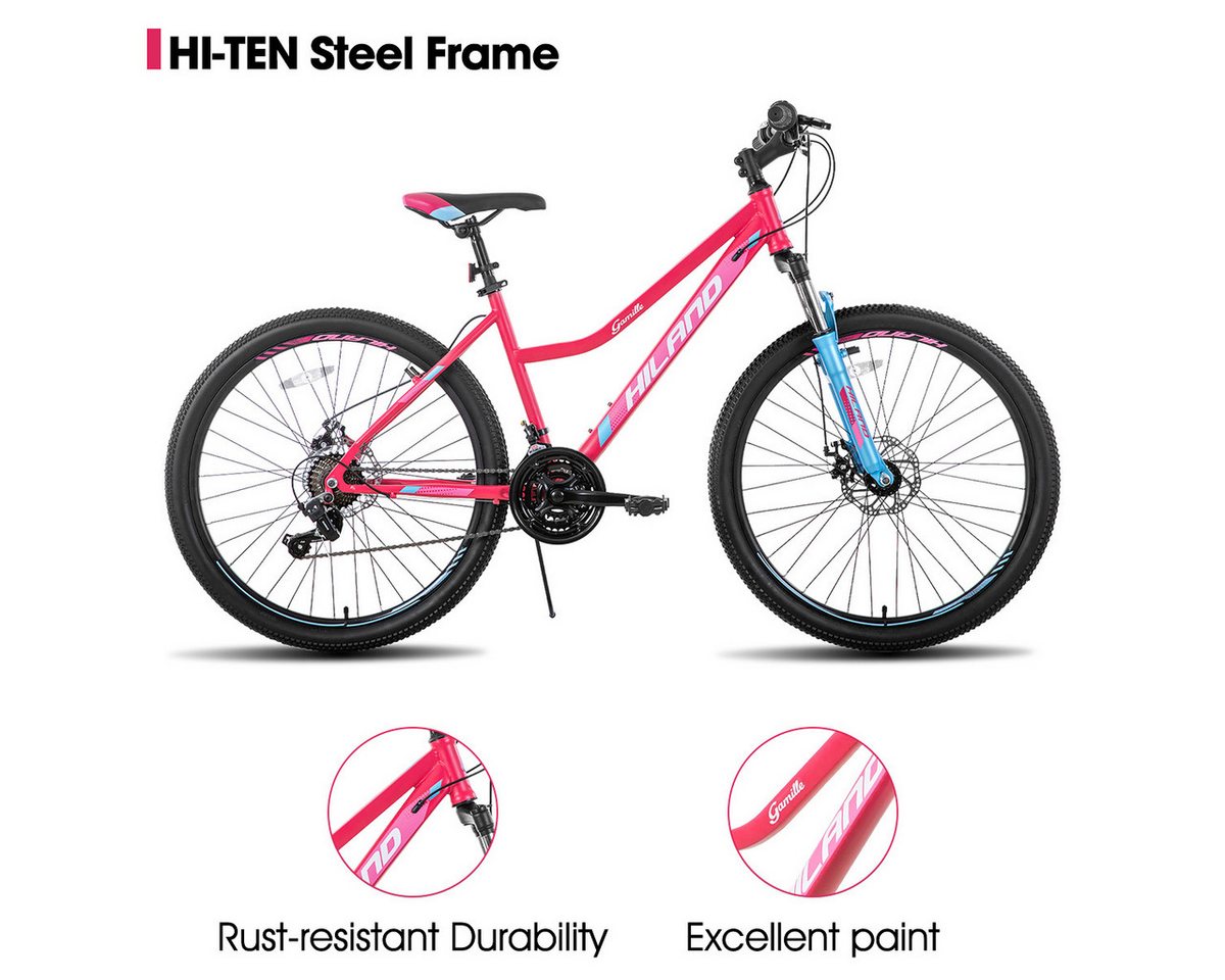 Thumbnail - HILAND Mountainbike 26 Zoll Mountainbike für Damen und Mädchen, 21 Gang Schaltung MTB, Doppelscheibenbremse Lock-Out Fed...