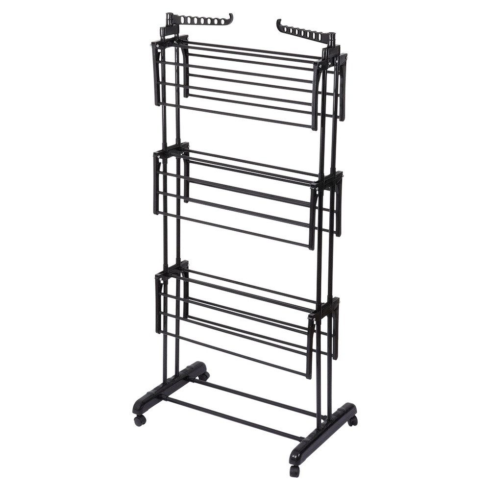 Vilde Turmwäscheständer Wäscheständer klein 125x170 cm vertikal mit 3 Ebenen und Rollen, zusammenklappbar, 24 m Leinenlänge – Bild 3 von 5