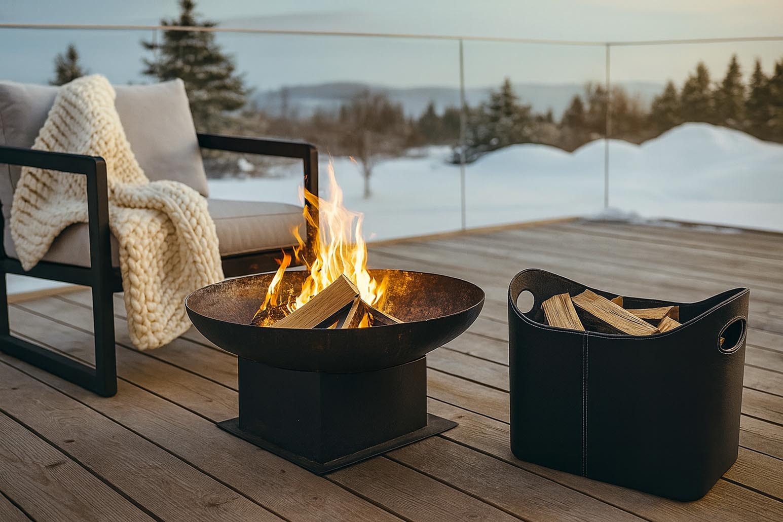 Kobolo Kaminholzkorb Holztrage in schwarz aus Kunstleder (ohne Deckel) günstig online kaufen