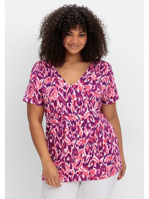 sheego by Joe Browns T-Shirt Große Größen mit Alloverdruck und V-Ausschnitt günstig online kaufen