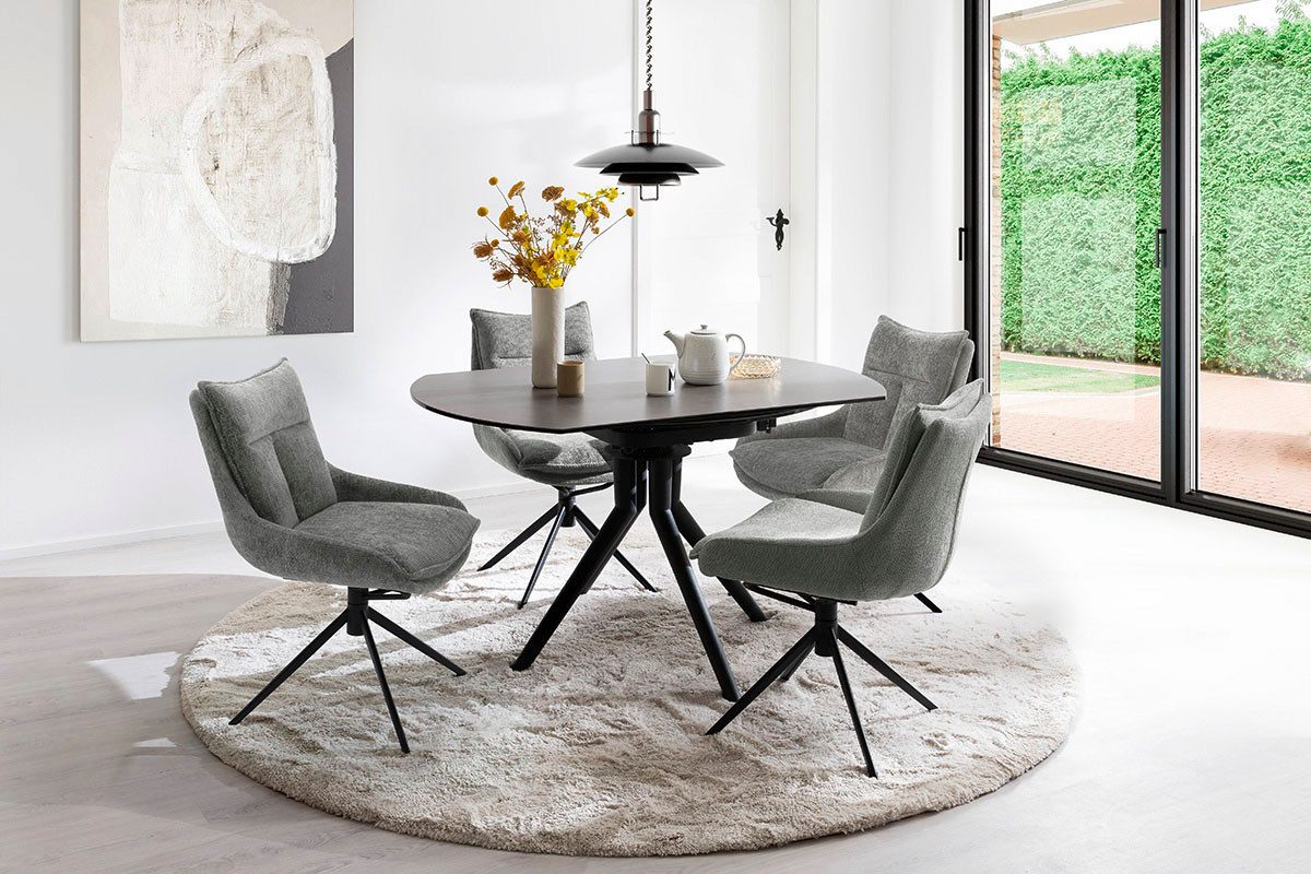 MCA furniture Esstisch RUBIKON Vierfußtisch 90-135 cm (Einzelstück), Keramik, Metall, Längsseitenauszug, ausziehbar, 13 mm