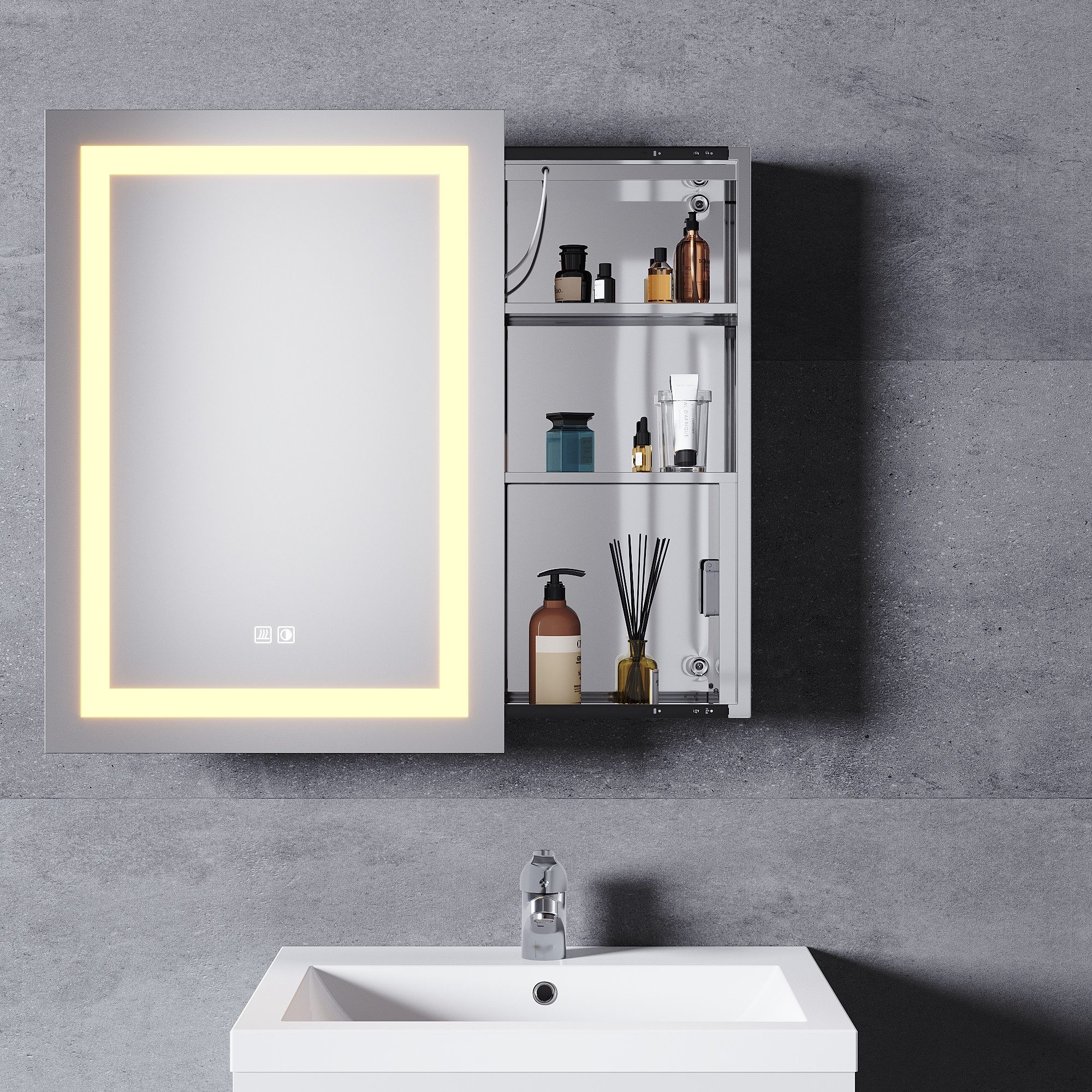 SONNI Spiegelschrank Badezimmerspiegelschrank mit 3-Farben-Beleuchtung 50 x günstig online kaufen